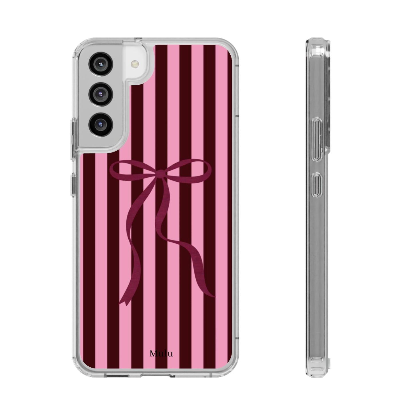 Pink Striped Ribbon Clear Impact-Resistant Phone Case