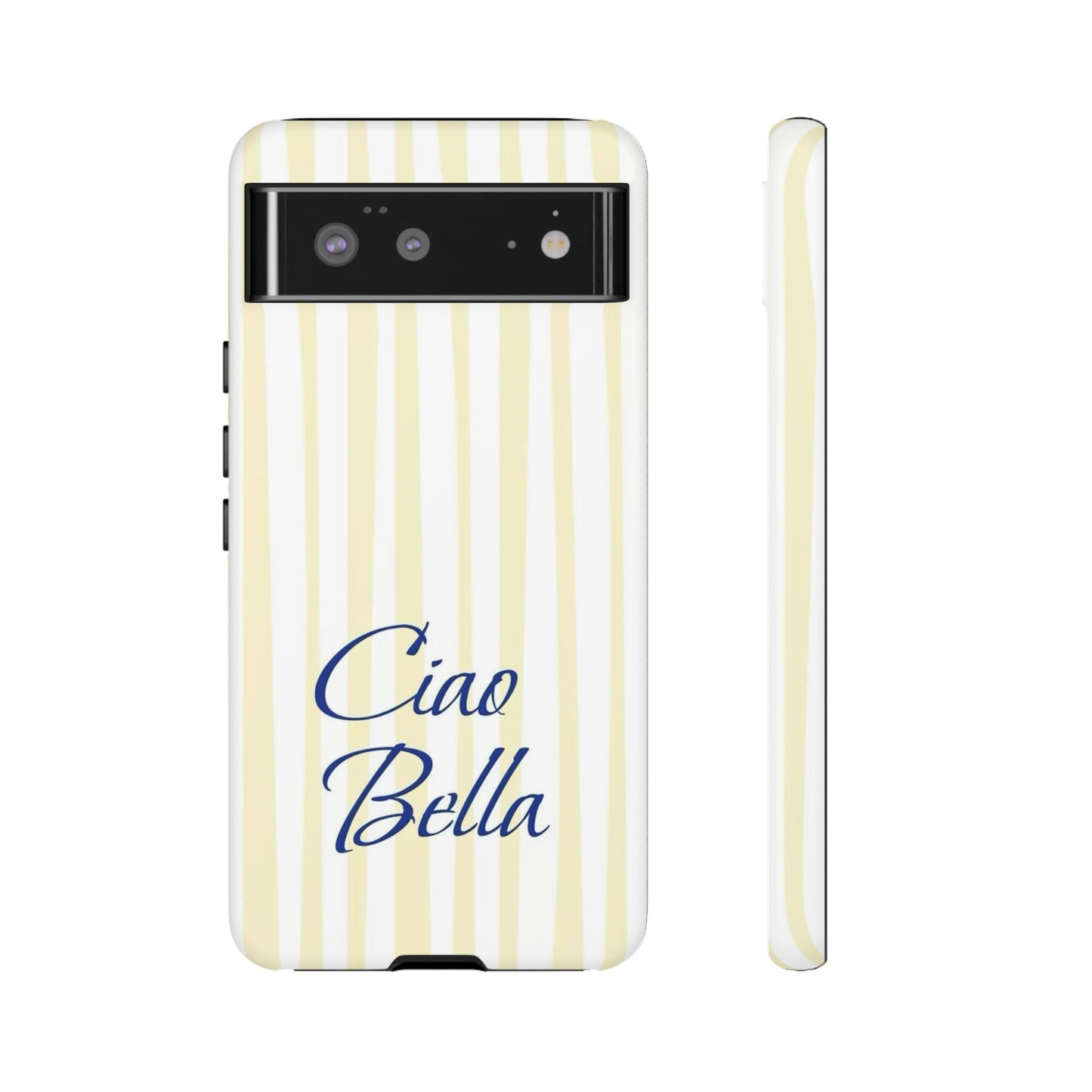 Ciao Bella Phone Case – Striped Elegant Italian Script Protective Cover