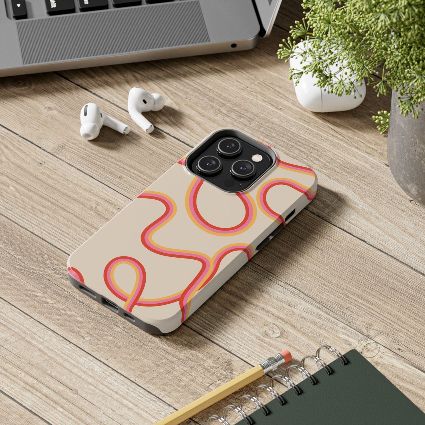 Retro Swirl Tough Phone Case — Beige Pink Orange Abstract Protection