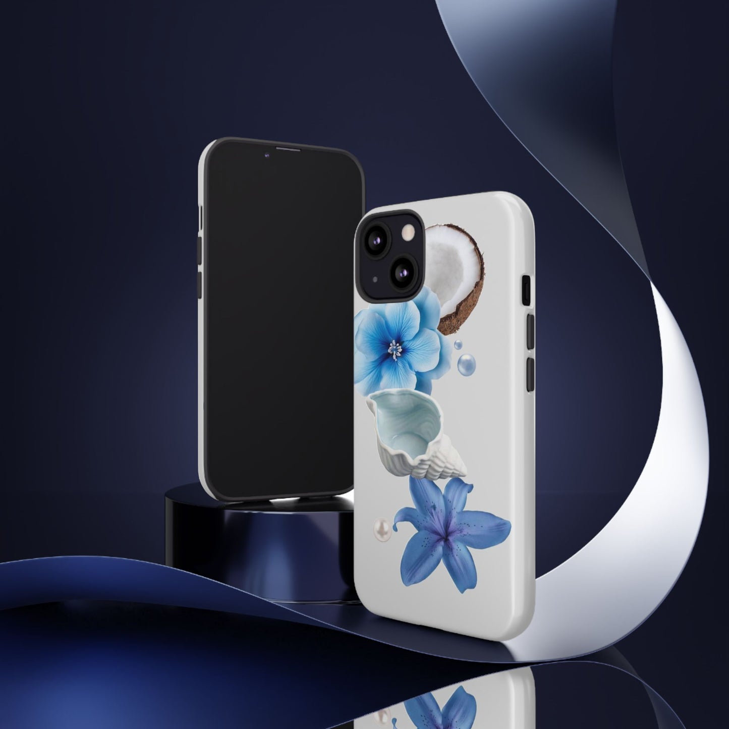 Tropical Blue Floral Phone Case — Coconut, Shell & Starfish Design