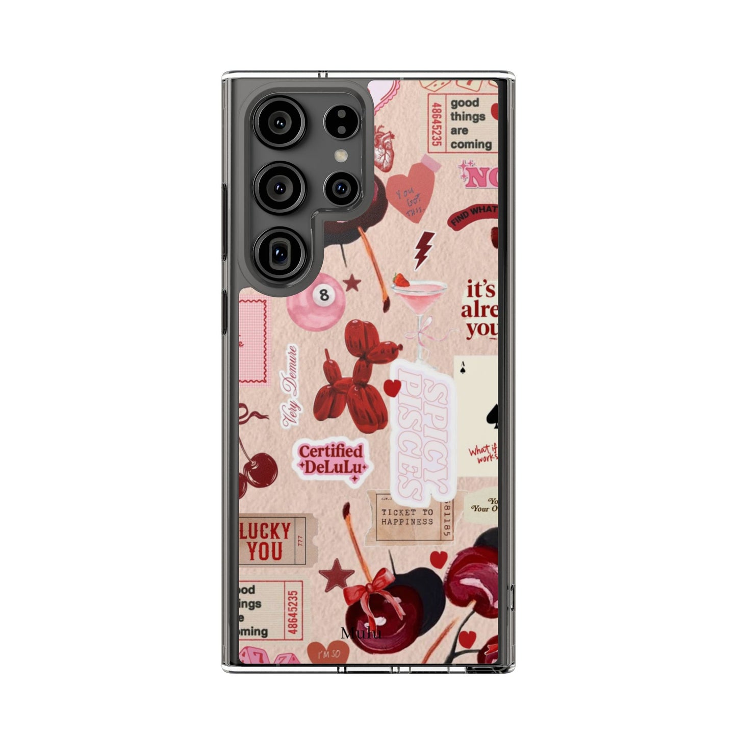 Clear Impact-Resistant Phone Case — Retro Cherry & Sticker Collage