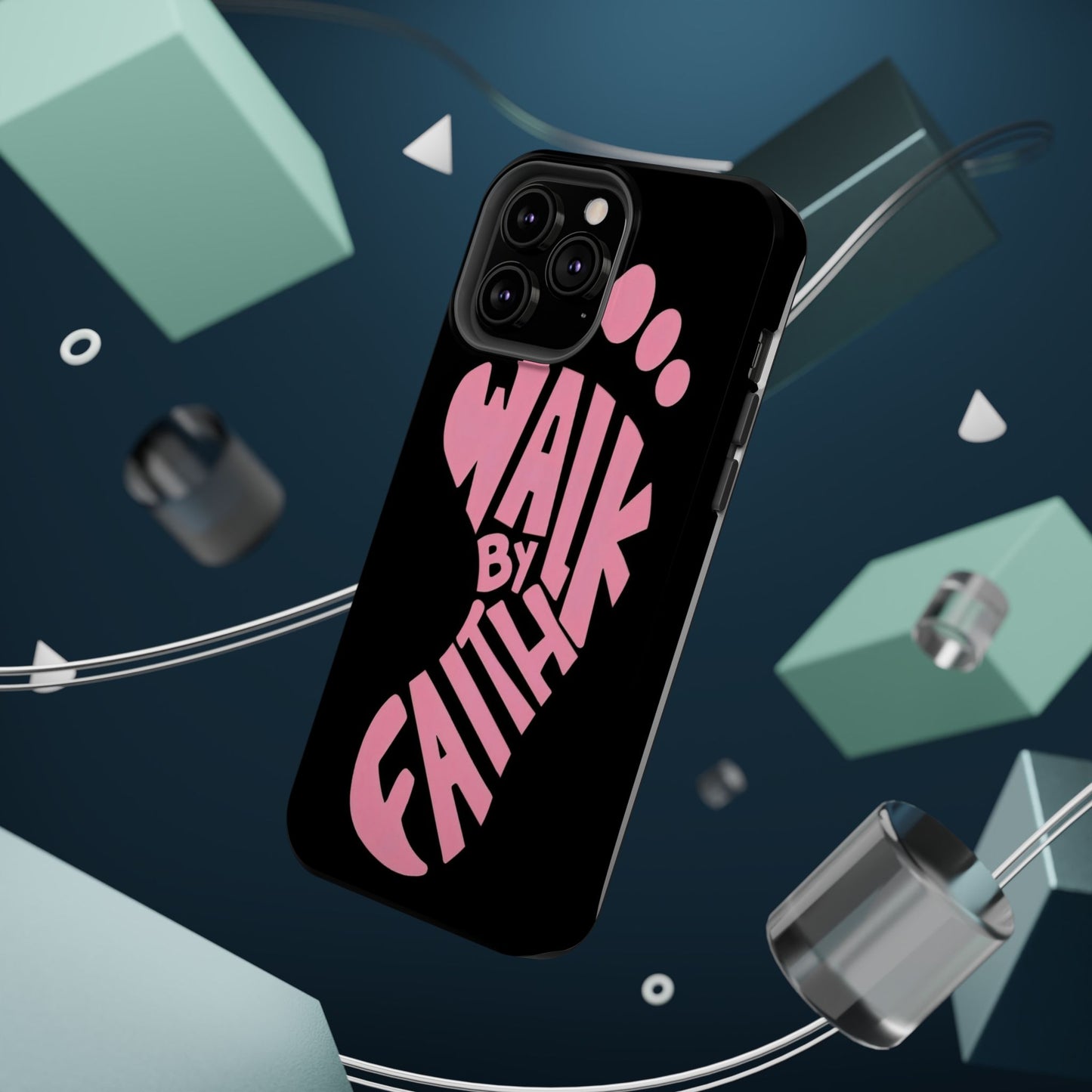 Phone Case — "Walk By Faith" Pink Footprint Magnetic Impact-Resistant Case