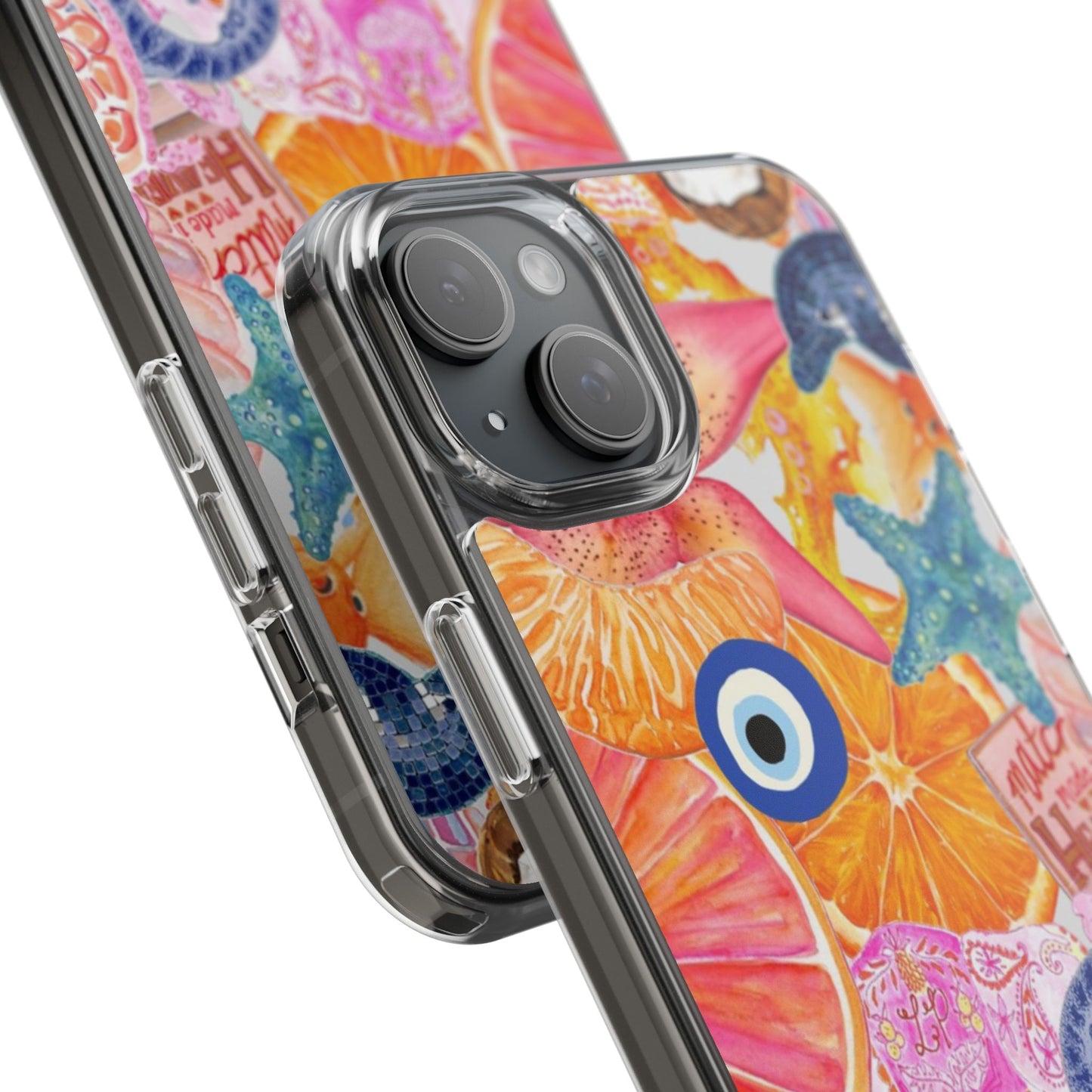 Clear Impact-Resistant Phone Case — Colorful Tropical Collage Design