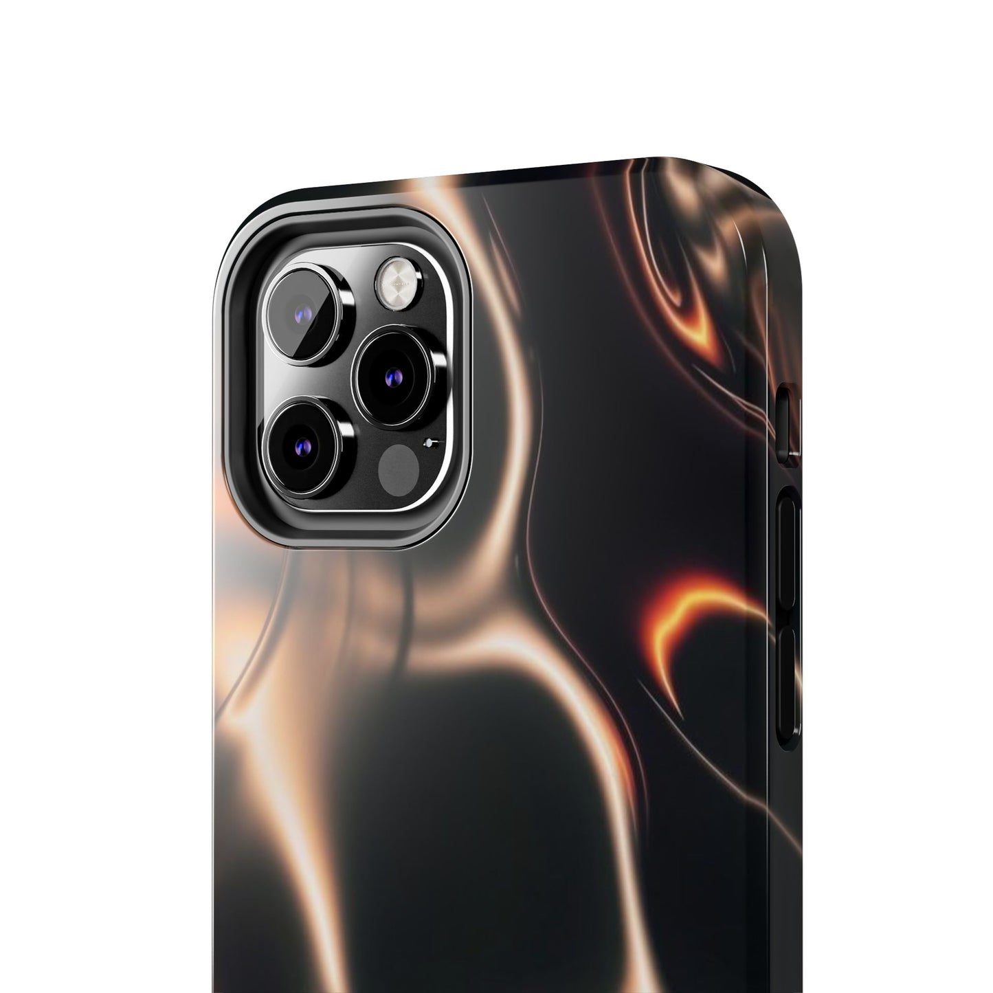 Abstract Liquid Glow Tough Phone Case — Black & Bronze Swirl Protective Cover
