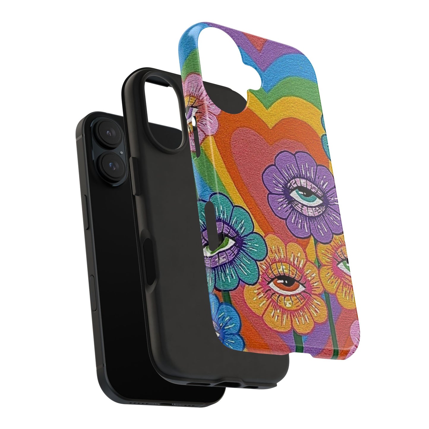 Psychedelic Eye Flower Tough Phone Case — Retro Rainbow Protective iPhone Cover