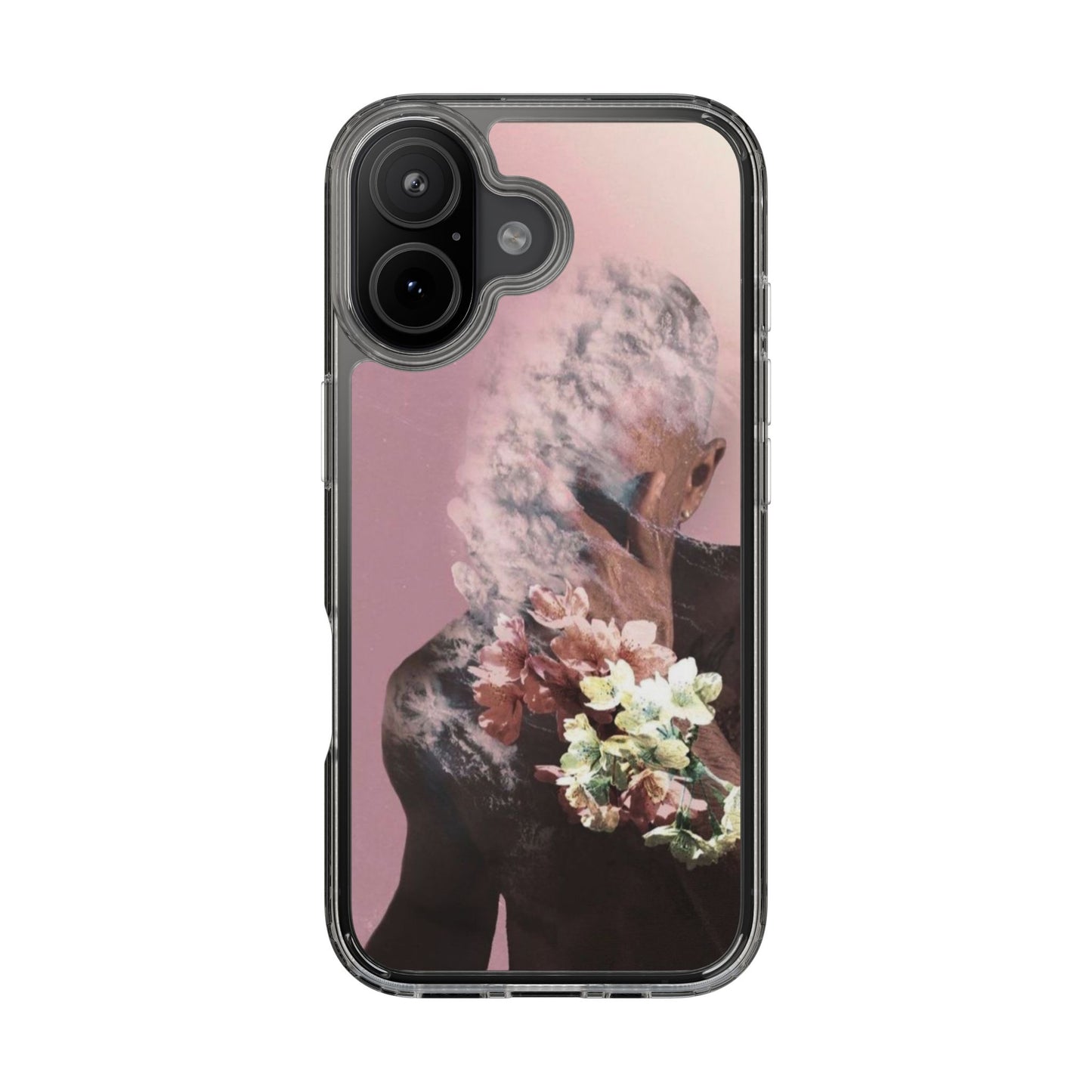 Clear Phone Case — Pink Floral Smoke Art iPhone Case