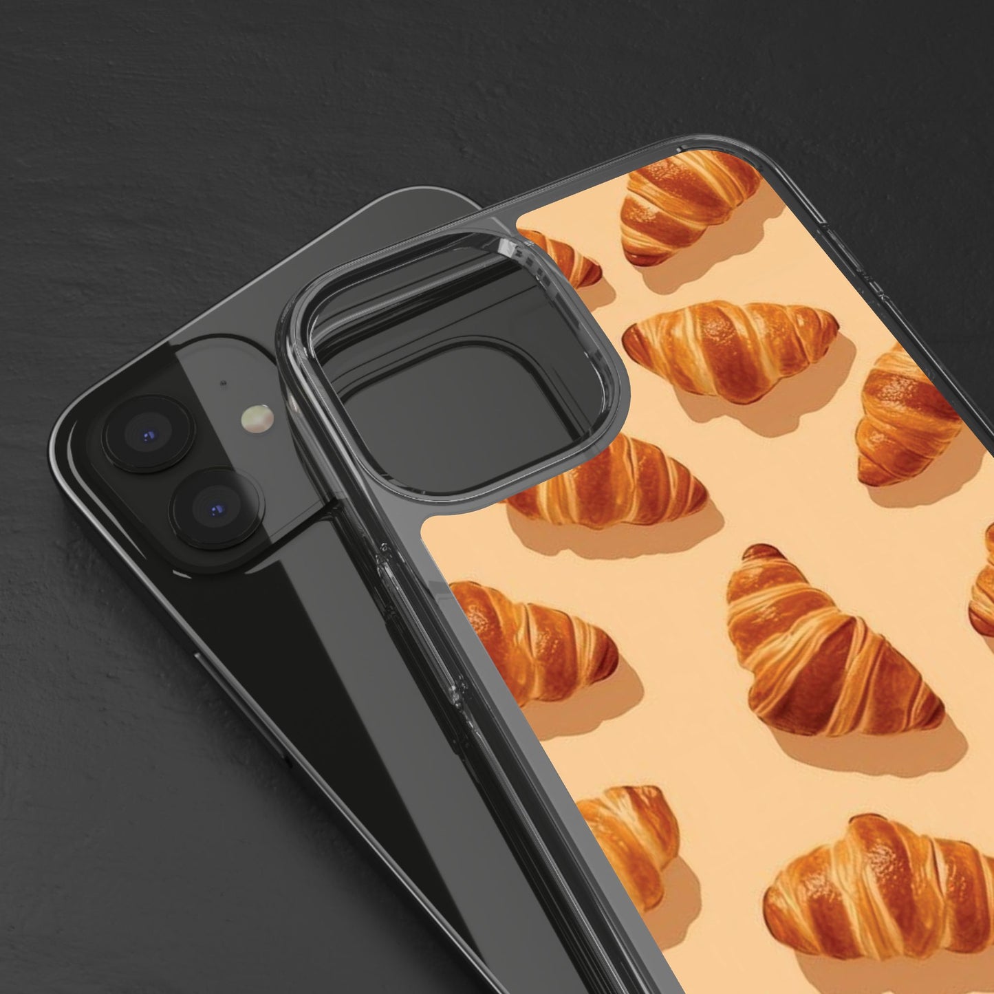Croissant Pattern Clear Phone Case — Bakery-themed Transparent iPhone Cover