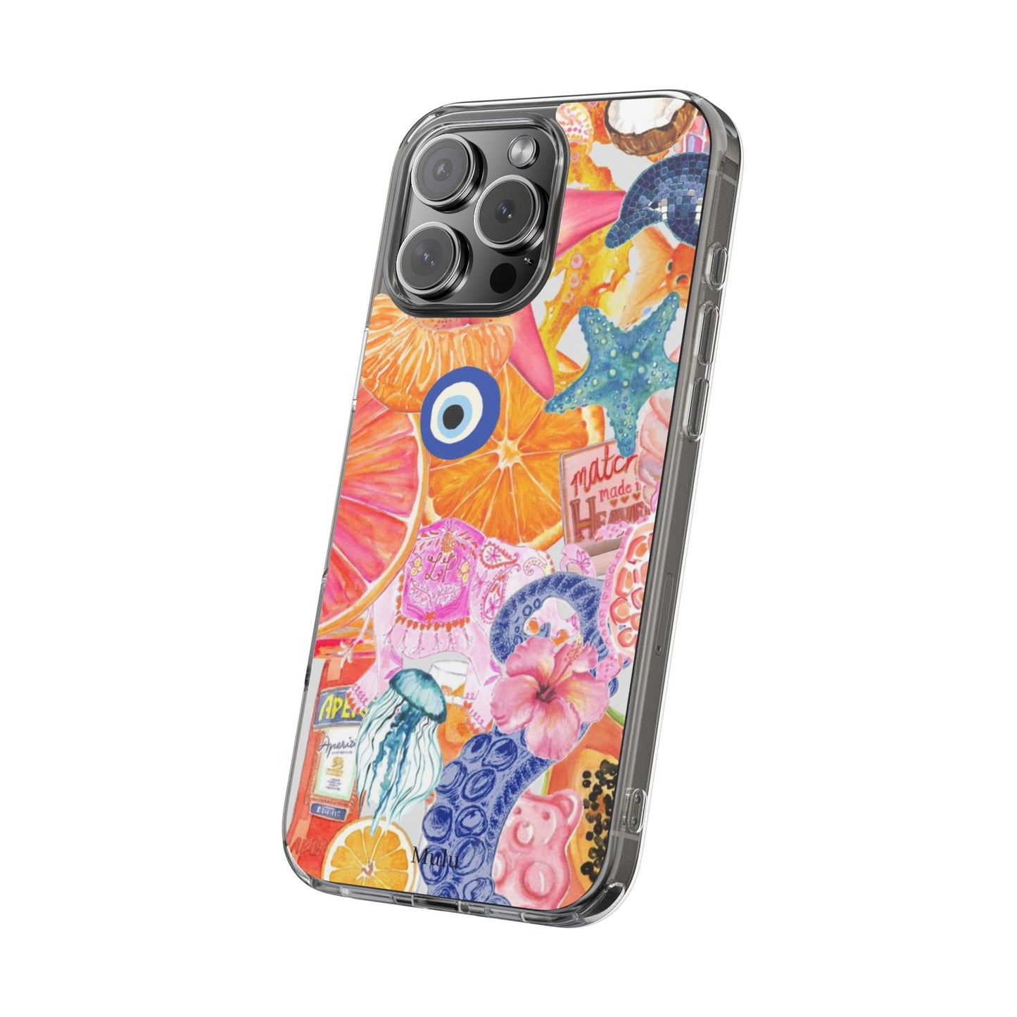 Clear Impact-Resistant Phone Case — Colorful Tropical Collage Design