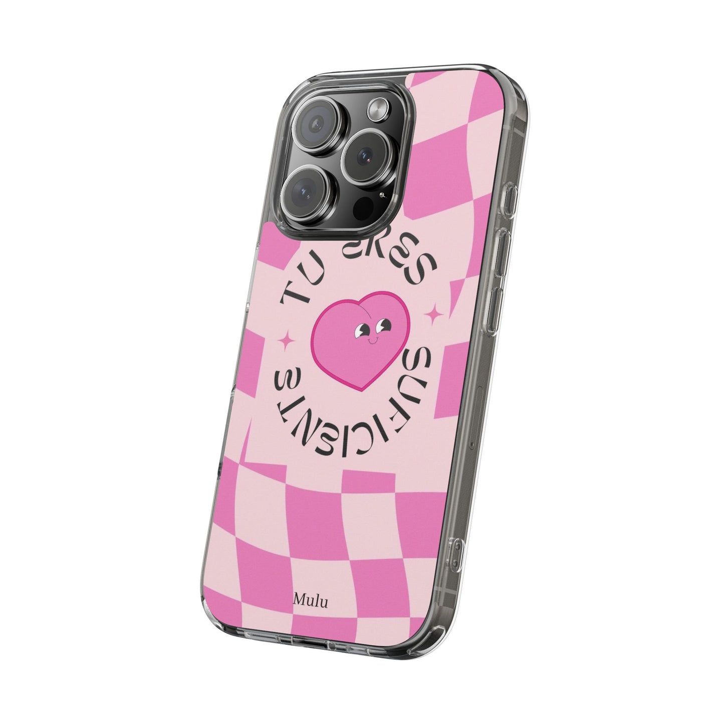Clear Impact-Resistant Phone Case — Pink Checkerheart “Tu Eres Suficiente” Design