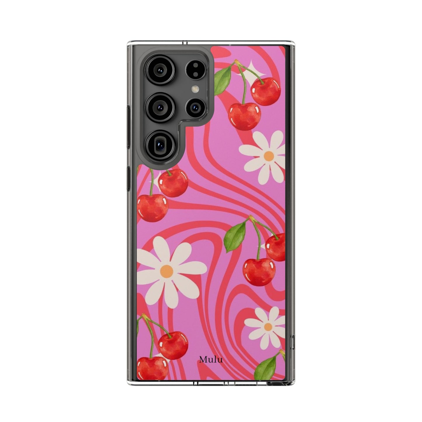 Clear Impact Phone Case — Retro Cherry & Daisy Floral Design