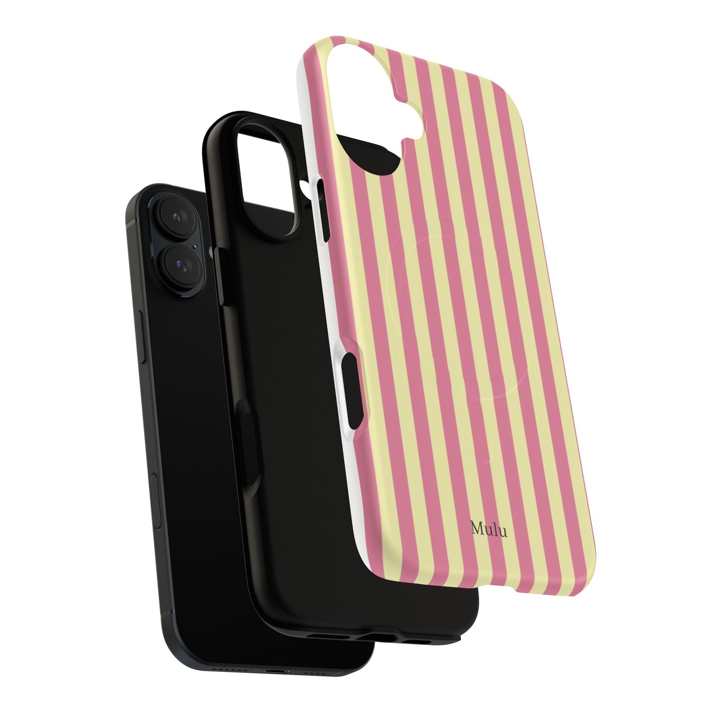 Striped Pink & Yellow Magnetic Tough Phone Case — Retro Pastel Protection