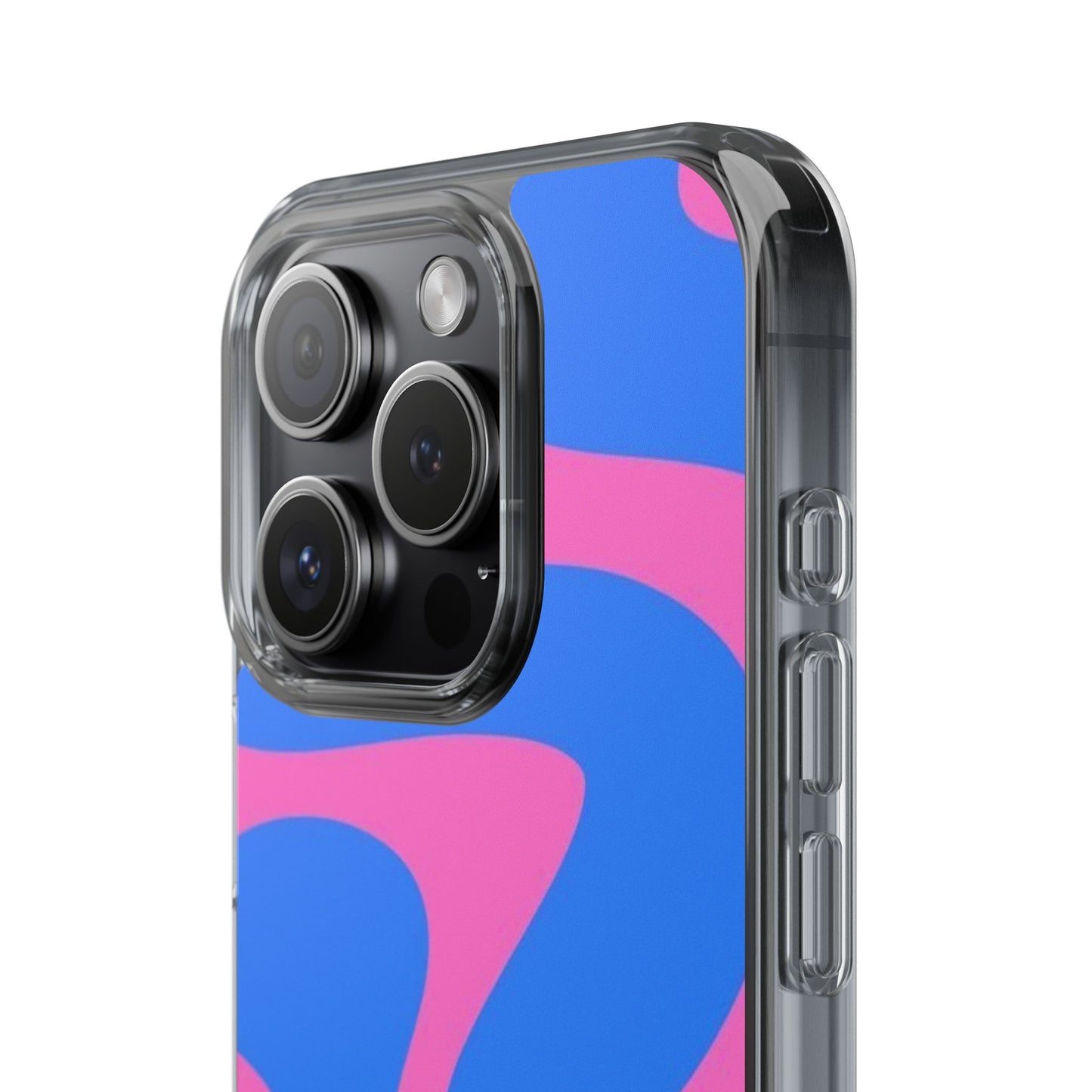 Clear Impact-Resistant Phone Case — Retro Blue & Pink Abstract Swirl