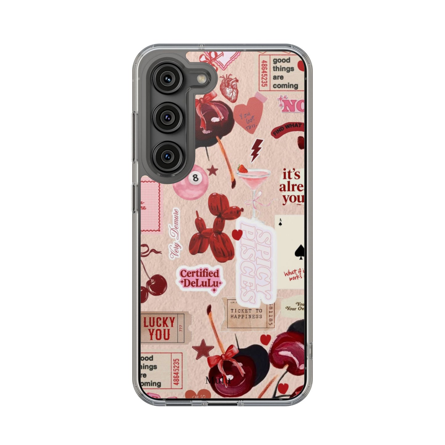 Clear Impact-Resistant Phone Case — Retro Cherry & Sticker Collage