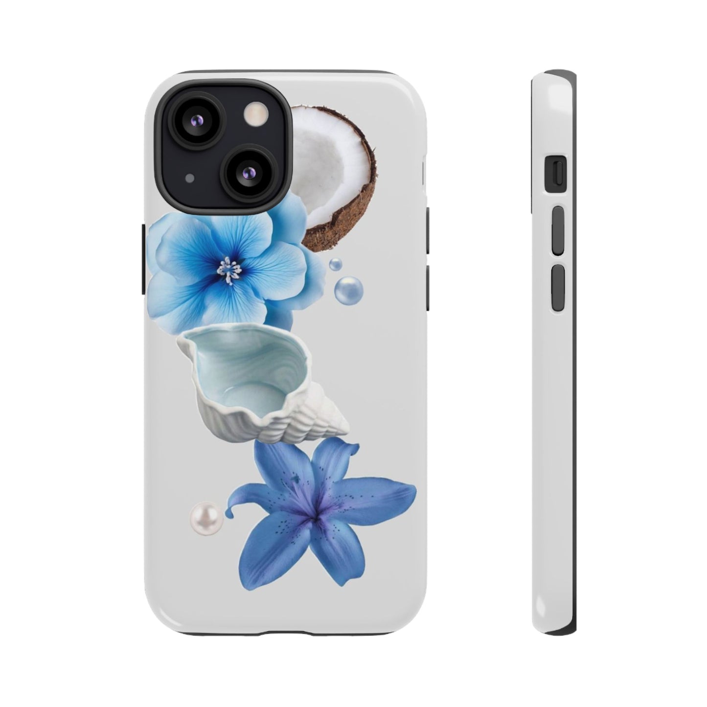 Tropical Blue Floral Phone Case — Coconut, Shell & Starfish Design