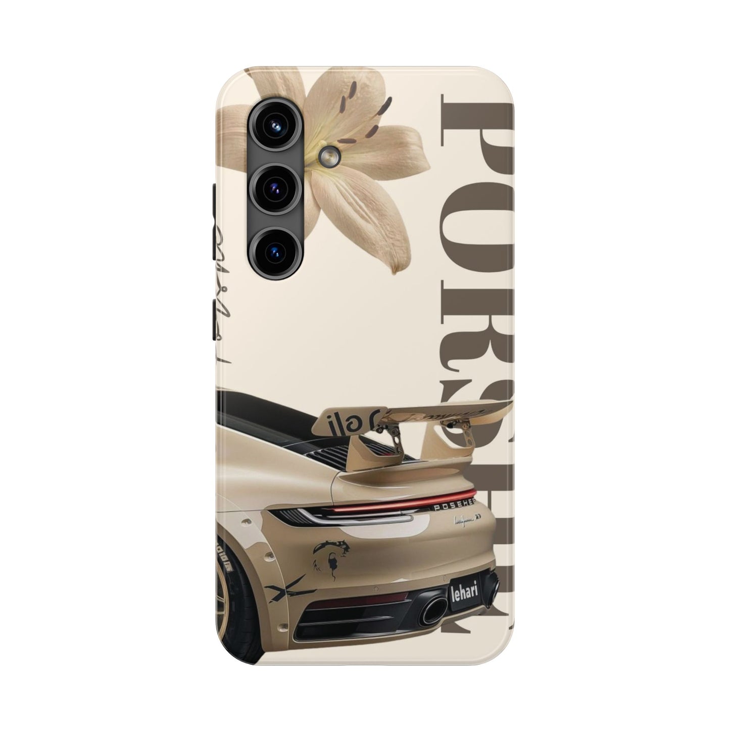 Tough Phone Case — Beige Sports Car Design with 'Tourist' Typography