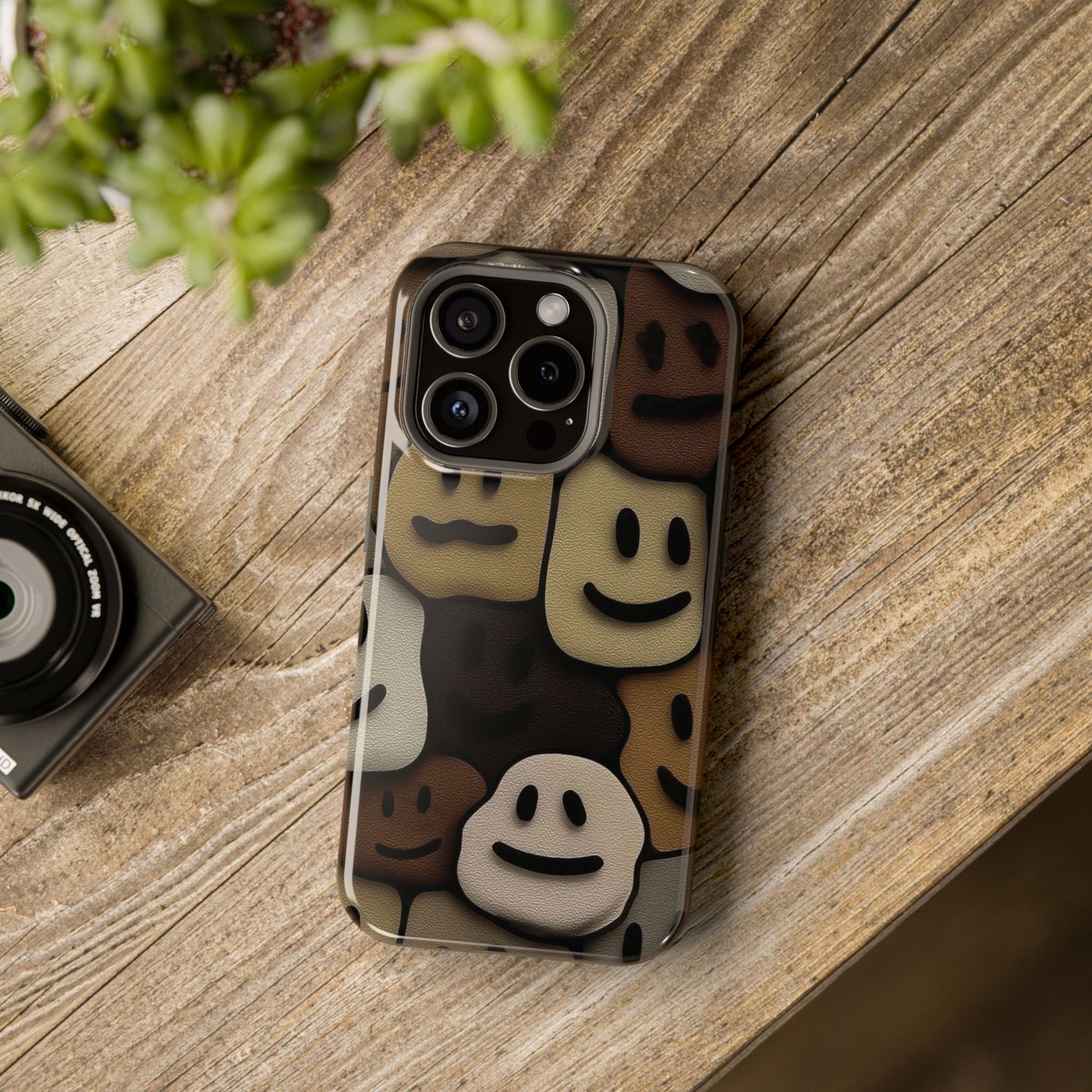Magnetic Impact-Resistant Case — Brown Smiley Tile Phone Cover