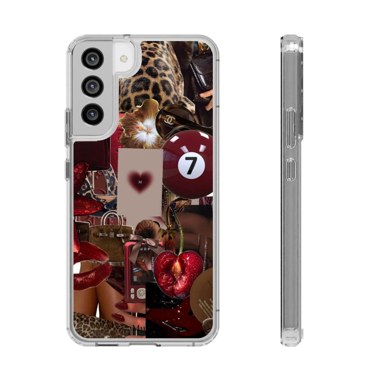 Clear Impact-Resistant Phone Case — Retro Cherry Collage Design