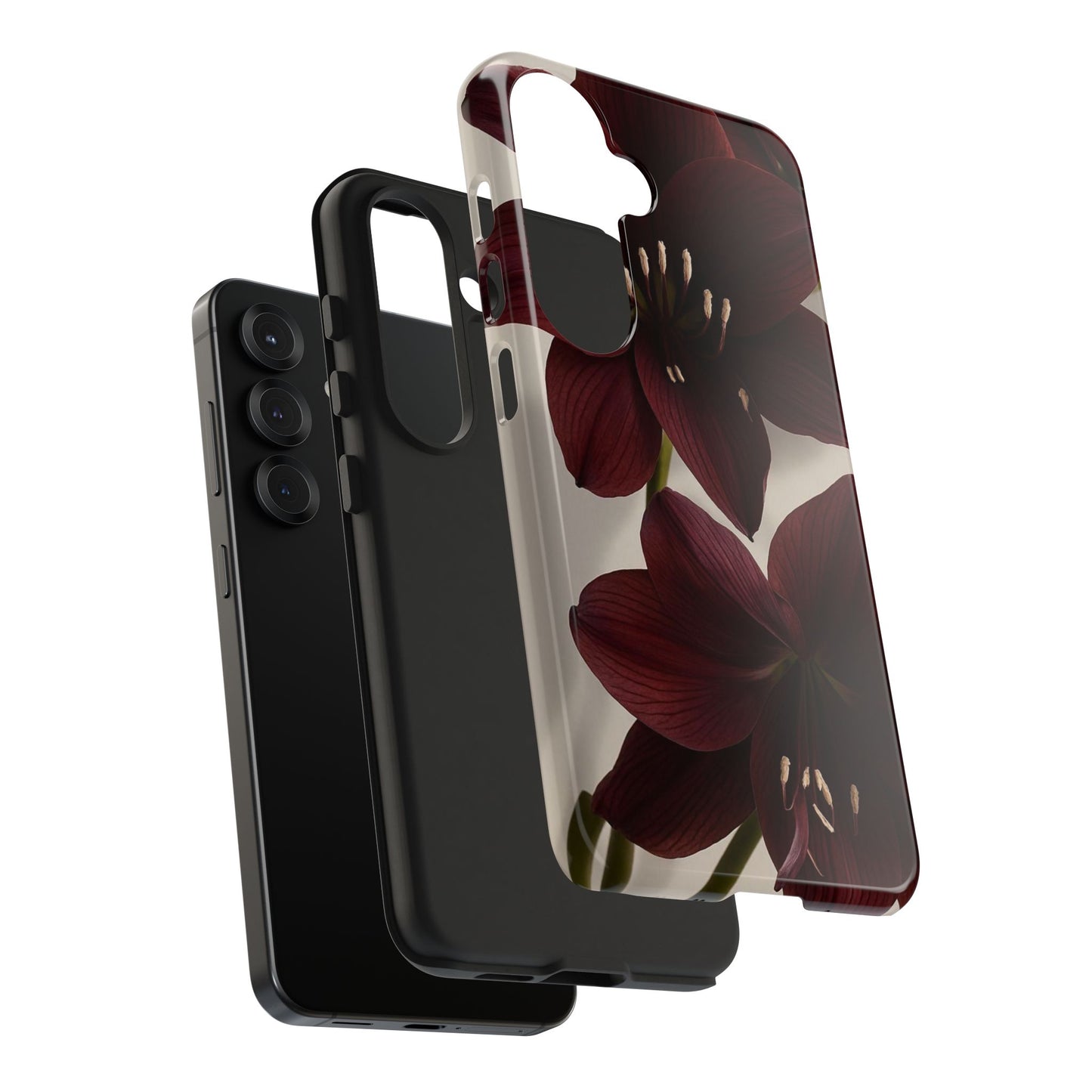 Amaryllis Noir Tough Phone Case — Dark Burgundy Floral Protective Cover