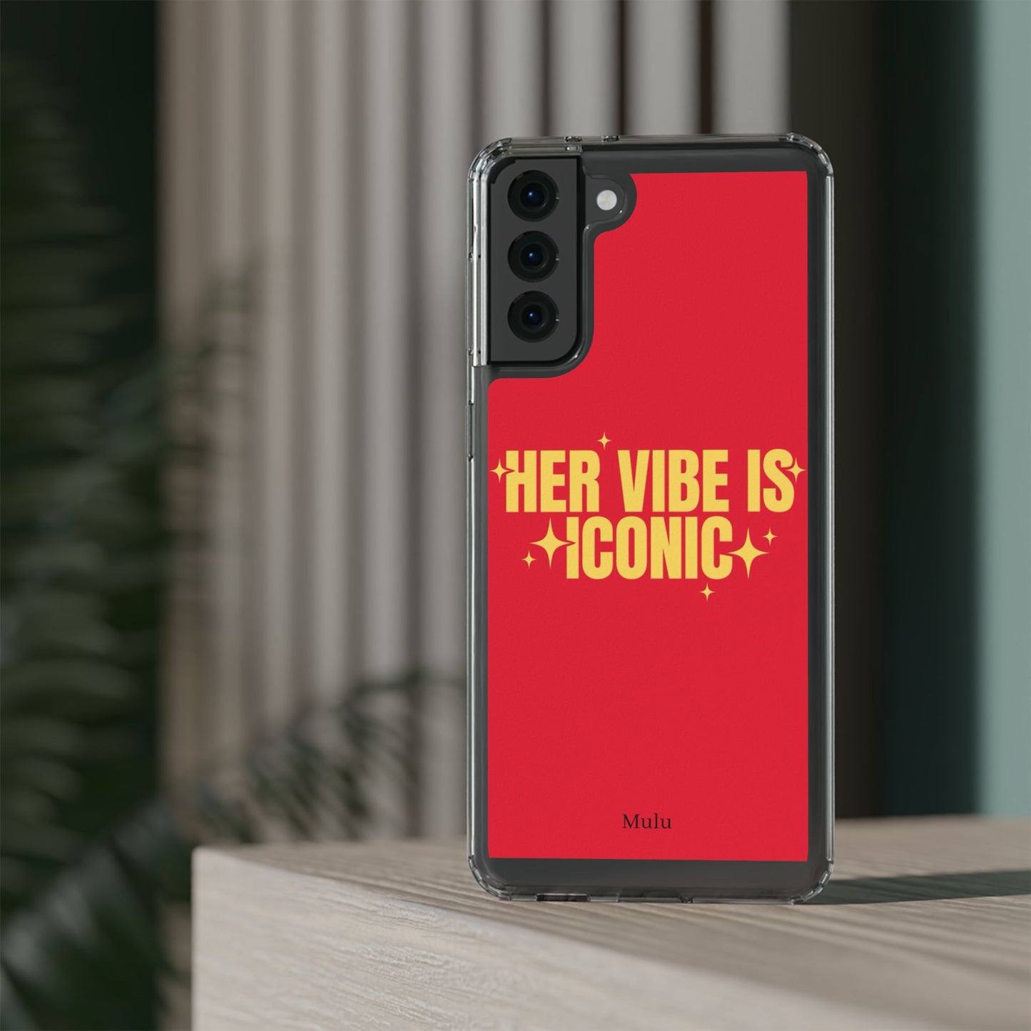 Clear Impact-Resistant Phone Case — "Her Vibe Is Iconic" Red Protective Cover