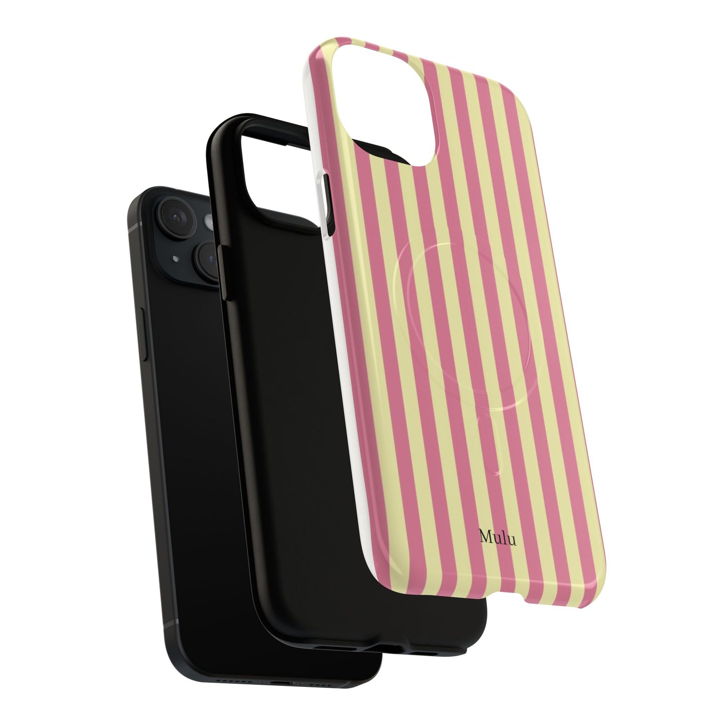 Striped Pink & Yellow Magnetic Tough Phone Case — Retro Pastel Protection