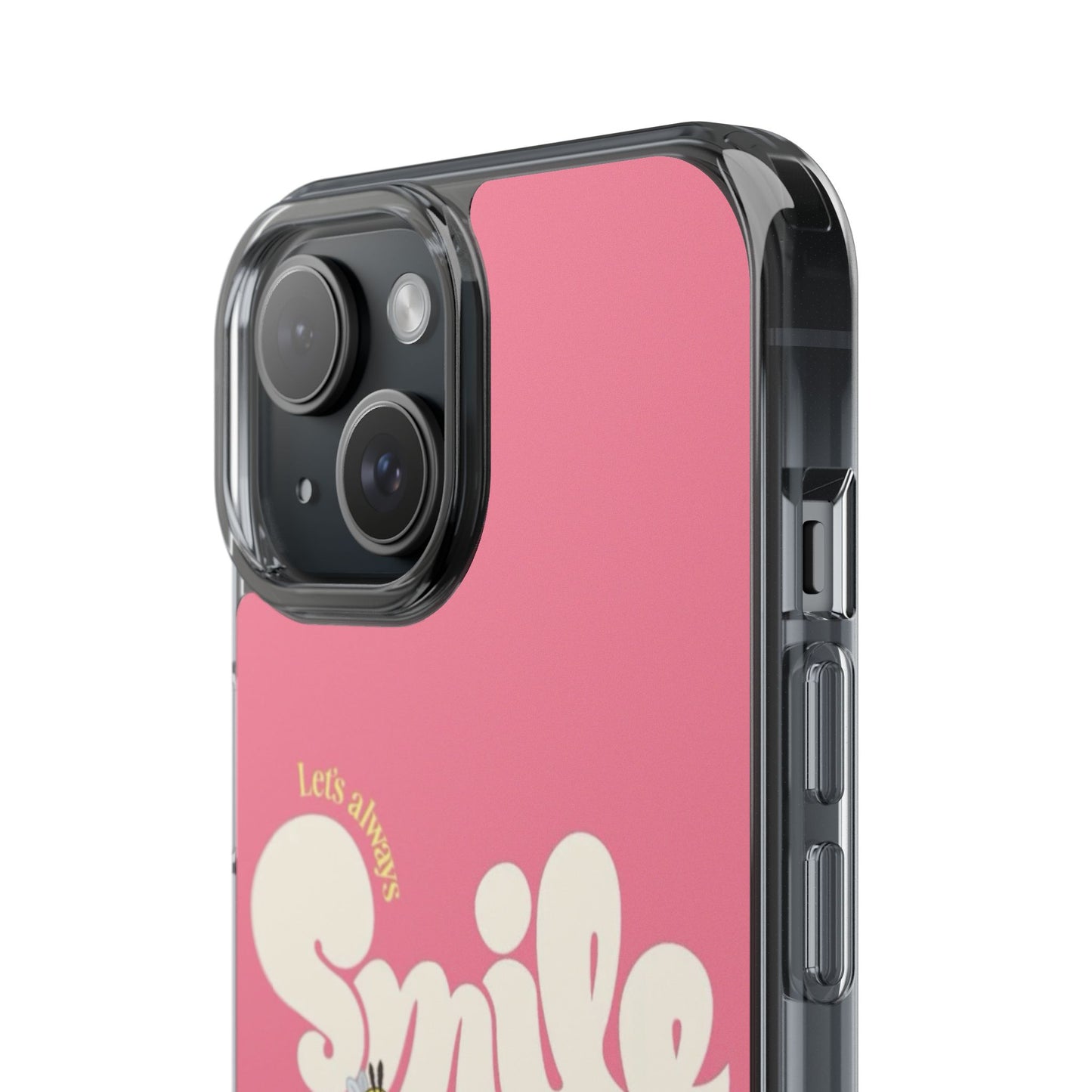Clear Impact-Resistant Phone Case — Pink 'Smile' Flower Design