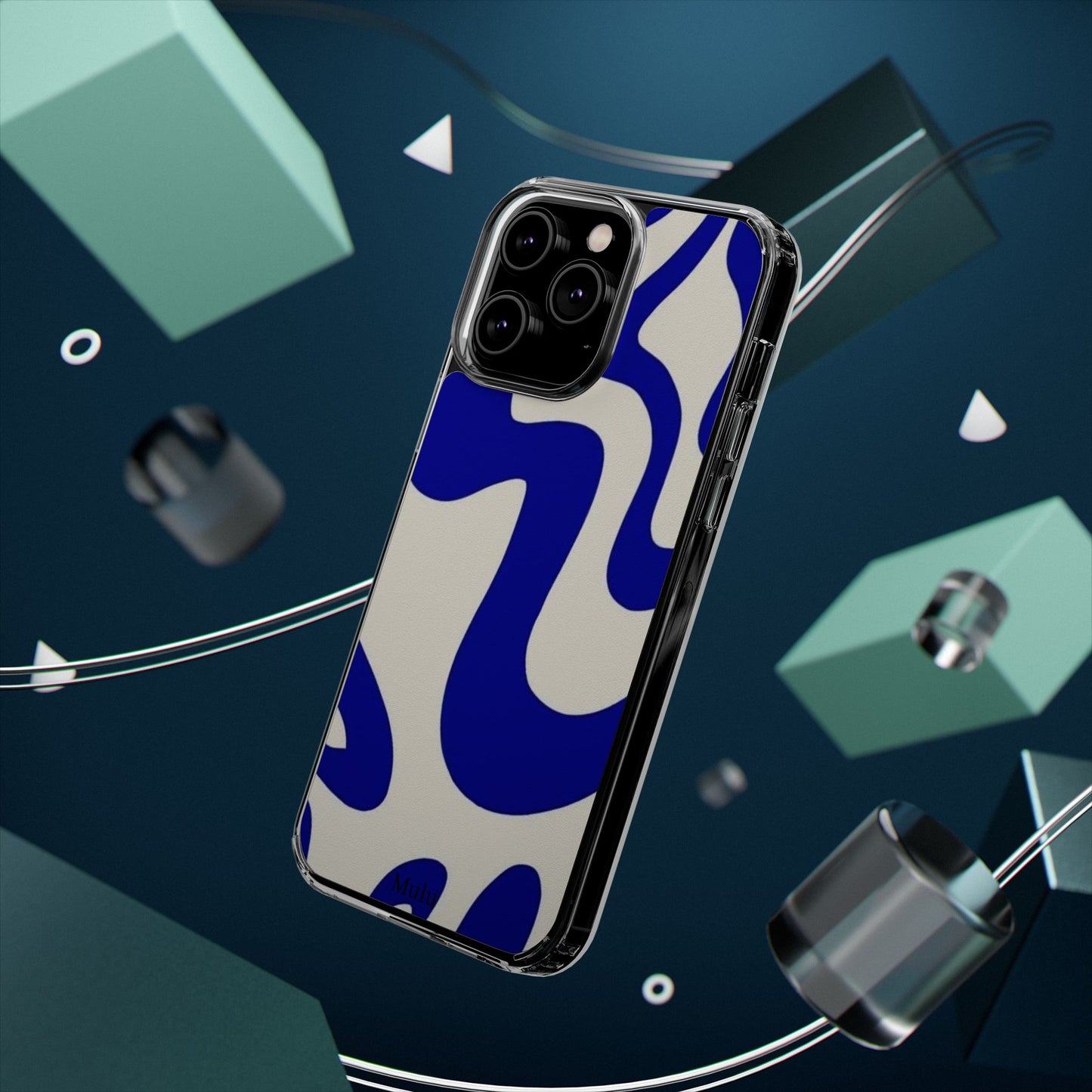 Clear Impact-Resistant Case — Blue Abstract Wavy Pattern
