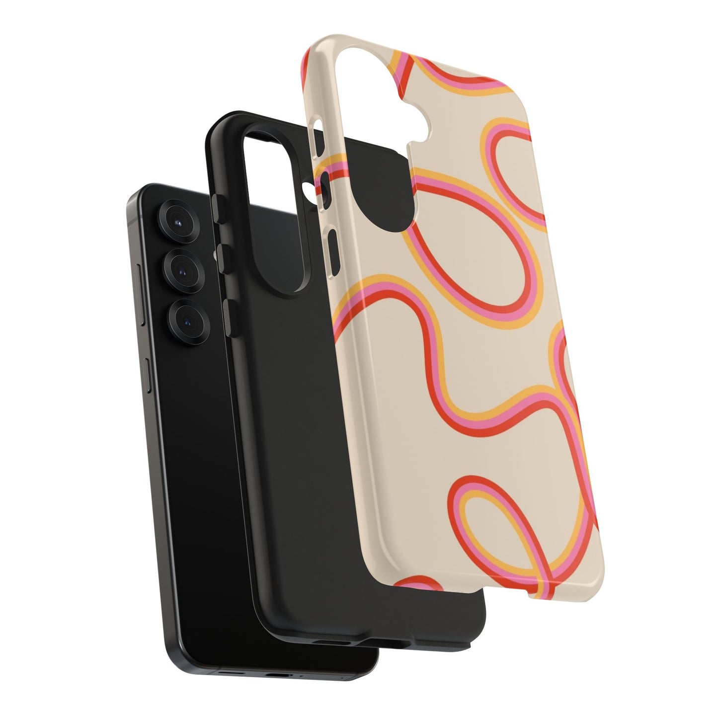 Retro Swirl Tough Phone Case — Beige Pink Orange Abstract Protection