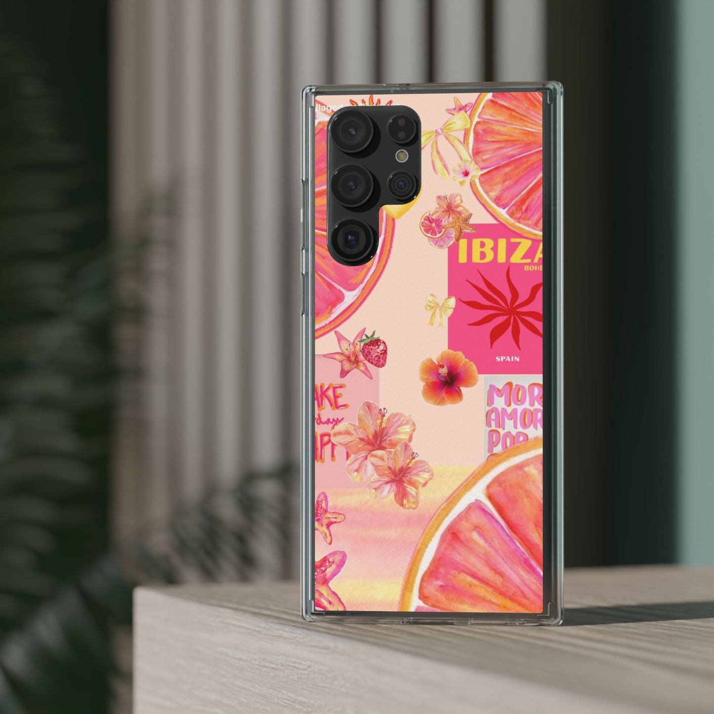 Clear Impact Phone Case — Pink Ibiza Citrus Floral Design