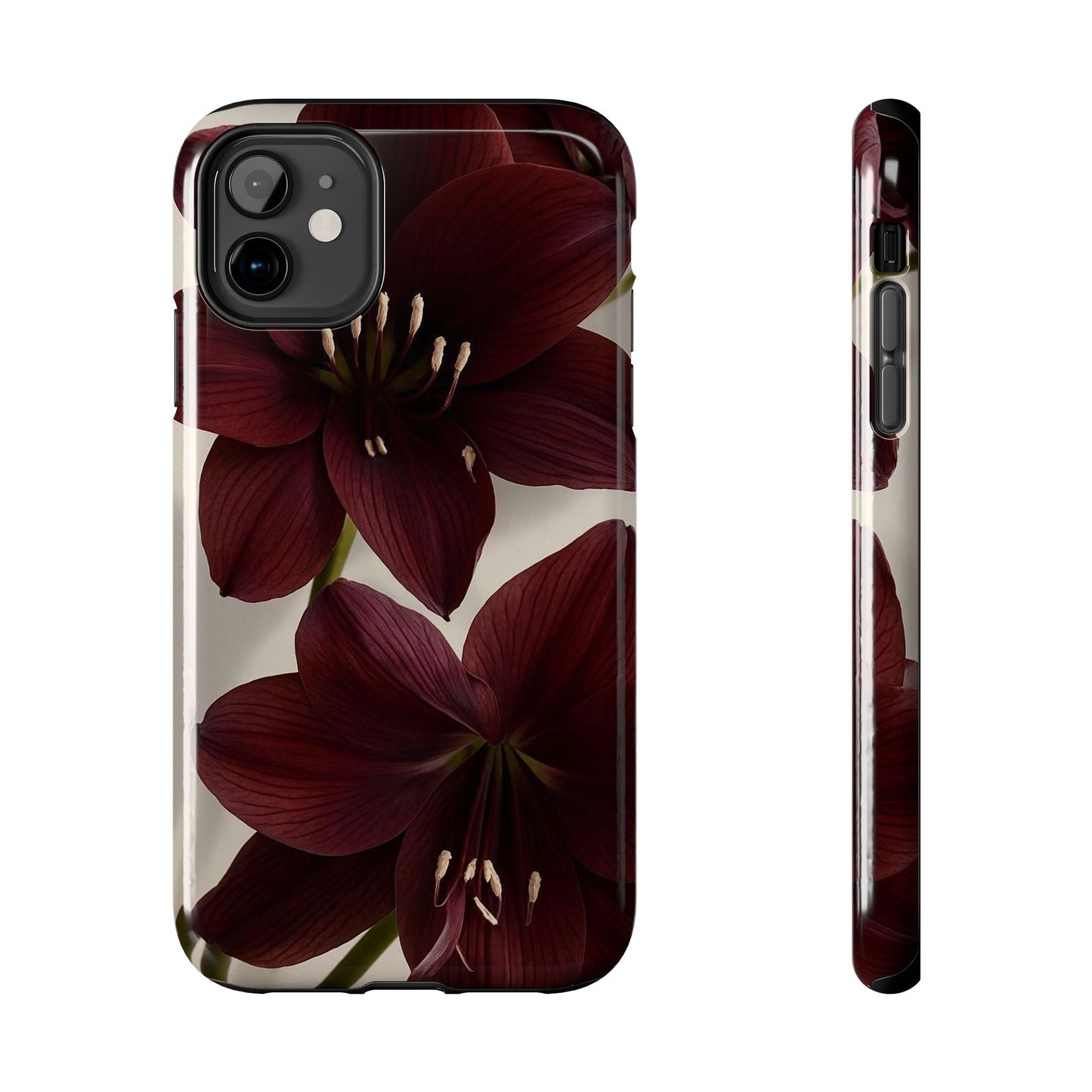Amaryllis Noir Tough Phone Case — Dark Burgundy Floral Protective Cover