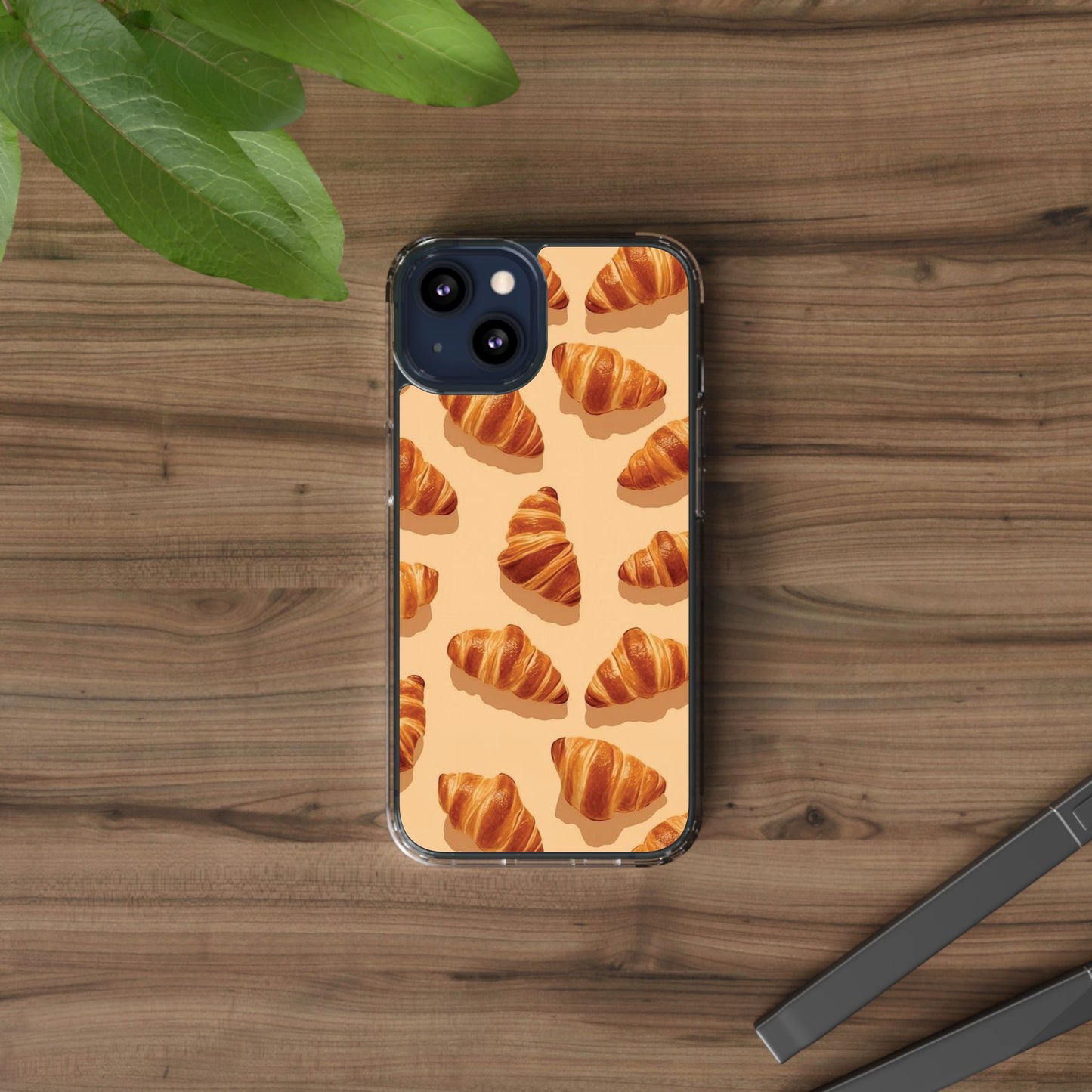 Croissant Pattern Clear Phone Case — Bakery-themed Transparent iPhone Cover