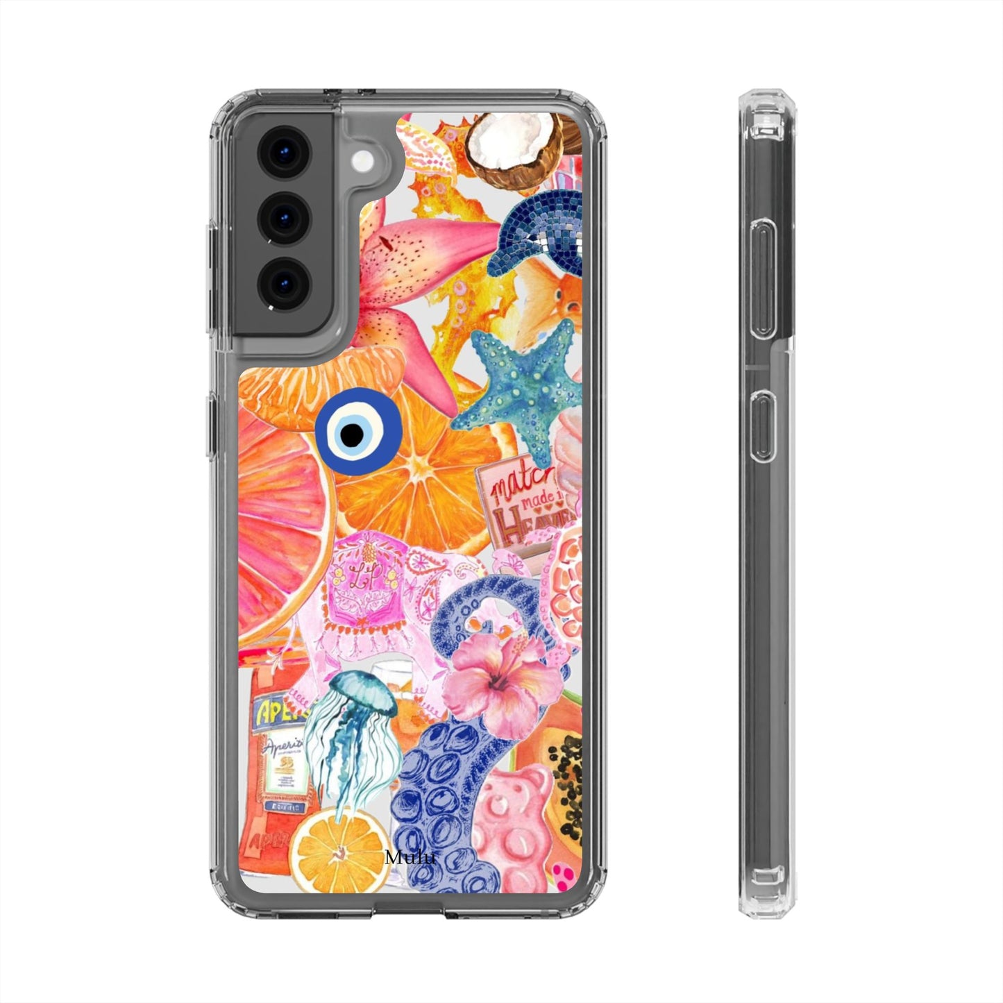 Clear Impact-Resistant Phone Case — Colorful Tropical Collage Design