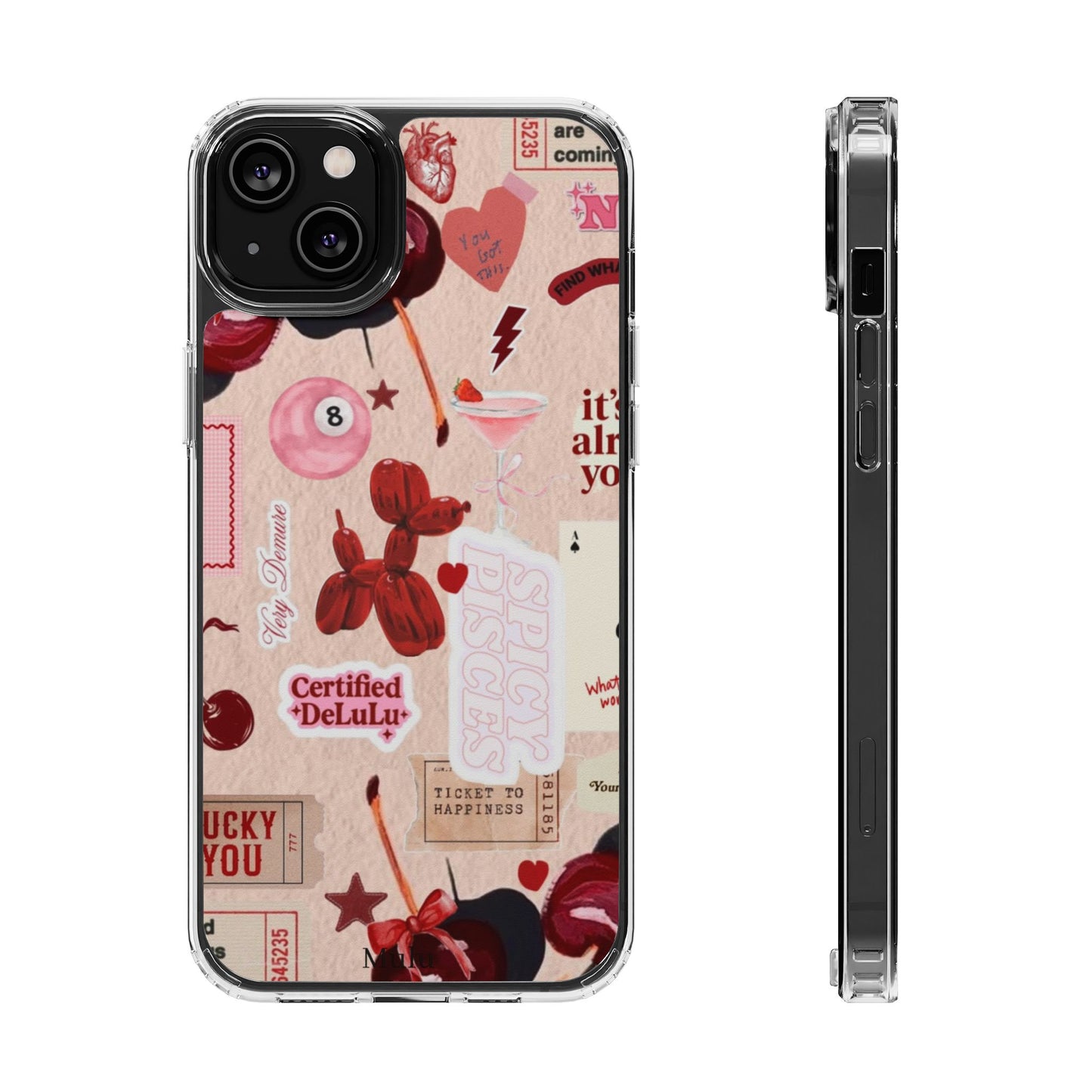 Clear Impact-Resistant Phone Case — Retro Cherry & Sticker Collage