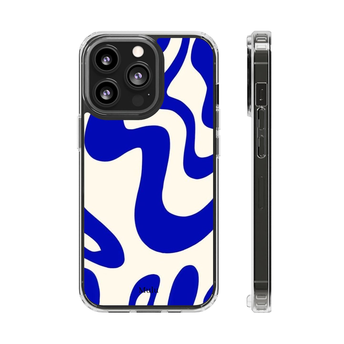 Clear Impact-Resistant Case — Blue Abstract Wavy Pattern