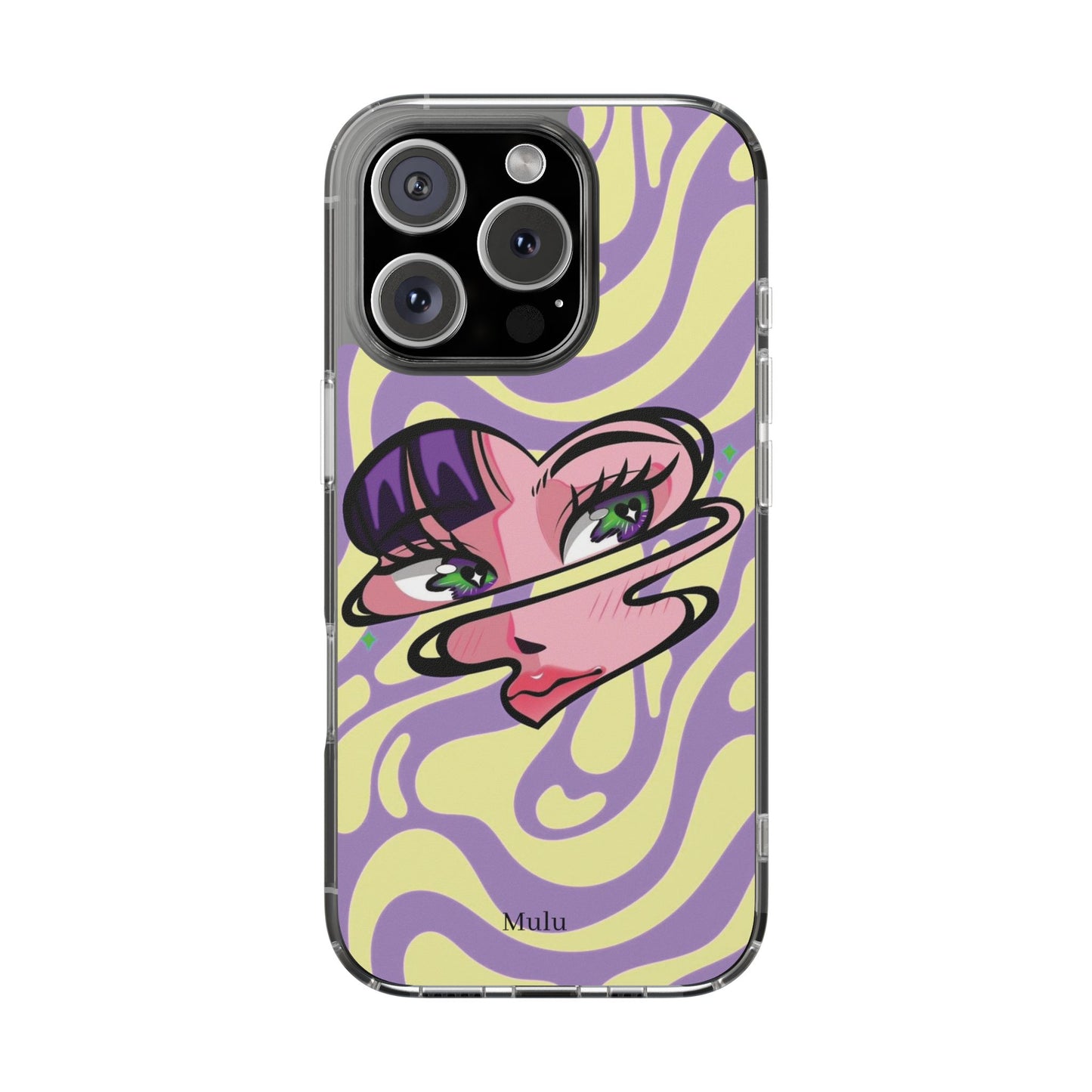 Clear Impact-Resistant Case — Retro Psychedelic Heart Face Design