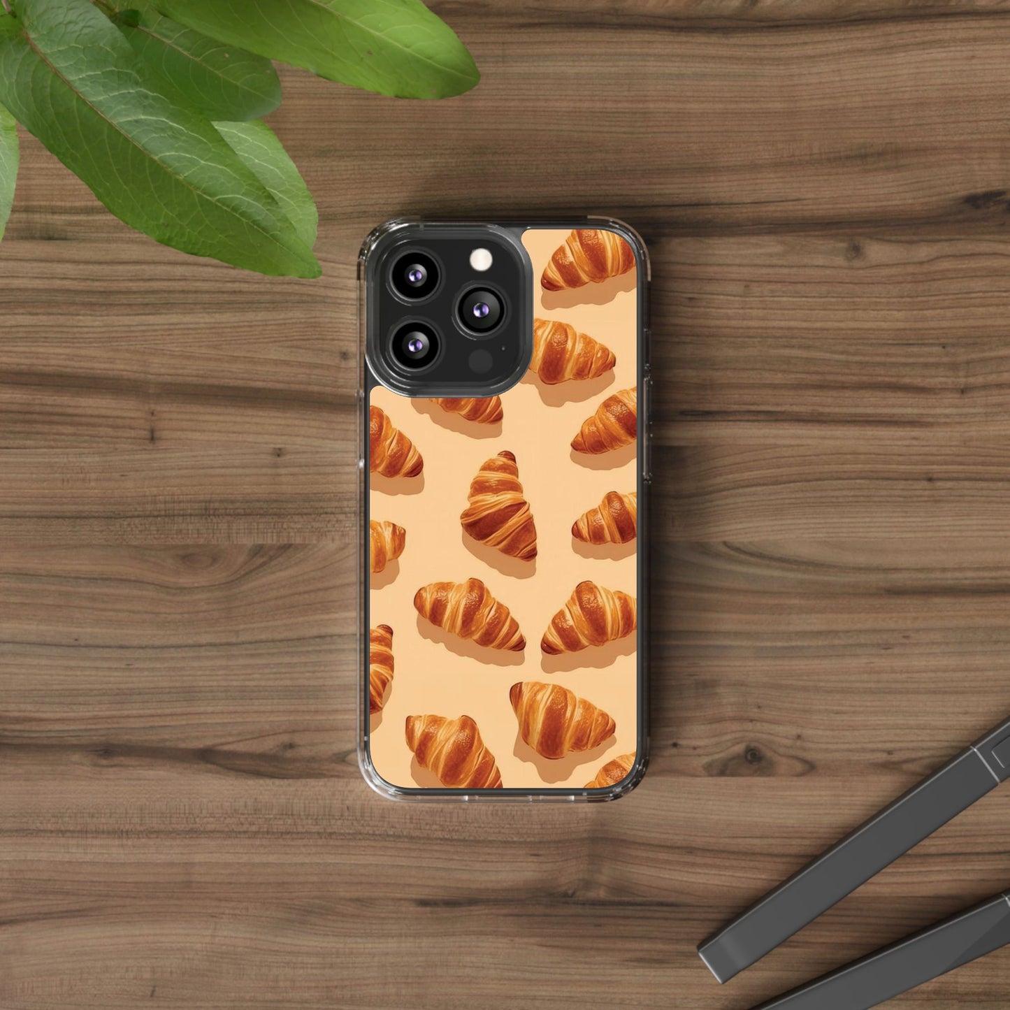 Croissant Pattern Clear Phone Case — Bakery-themed Transparent iPhone Cover