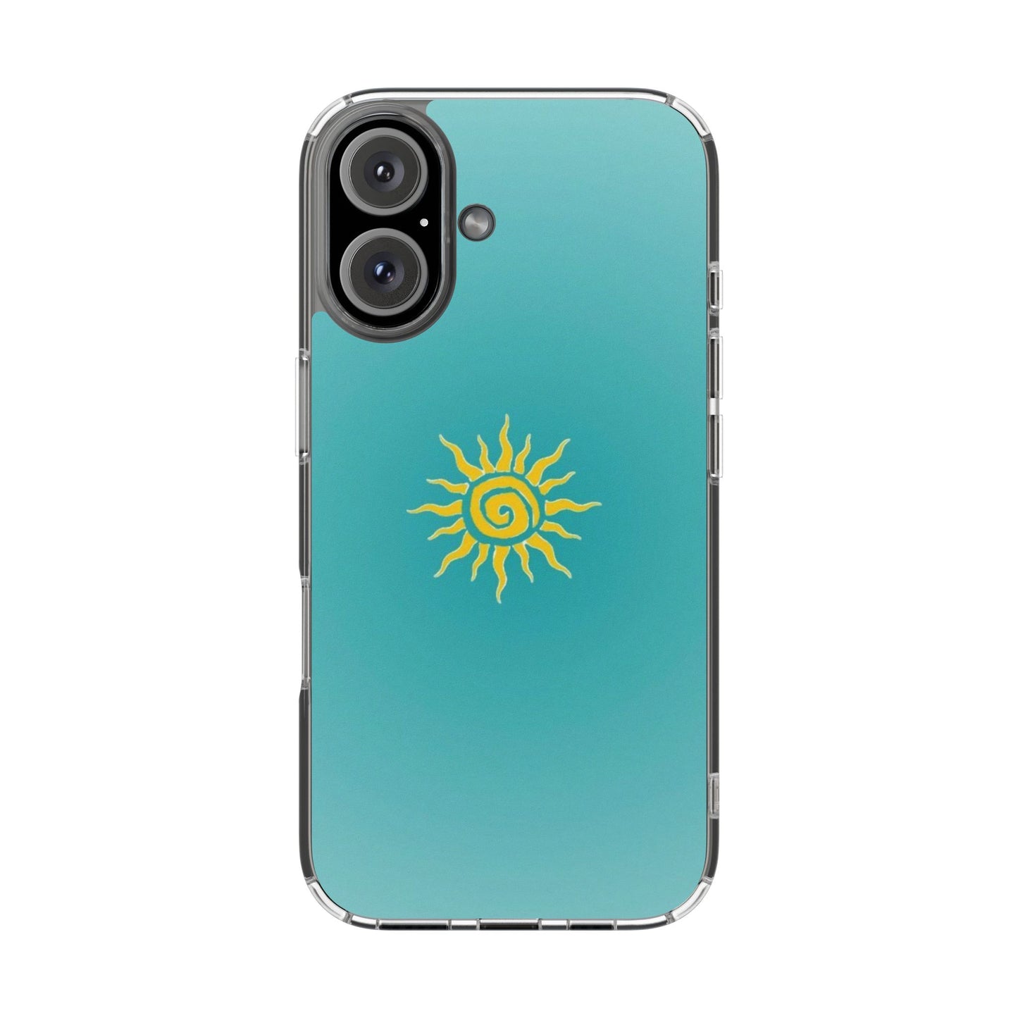 Clear Impact-Resistant Phone Case — Yellow Sun on Teal Gradient