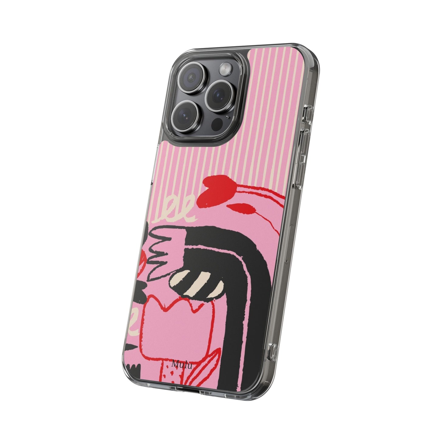 Clear Impact-Resistant Case — Pink Cute Heart Cartoon Design