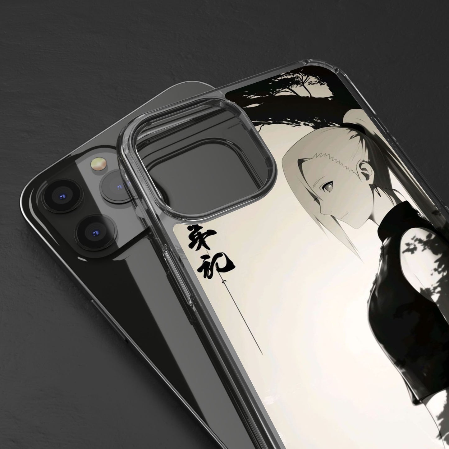 Anime Samurai Clear Phone Case — Monochrome Sumi-E Style