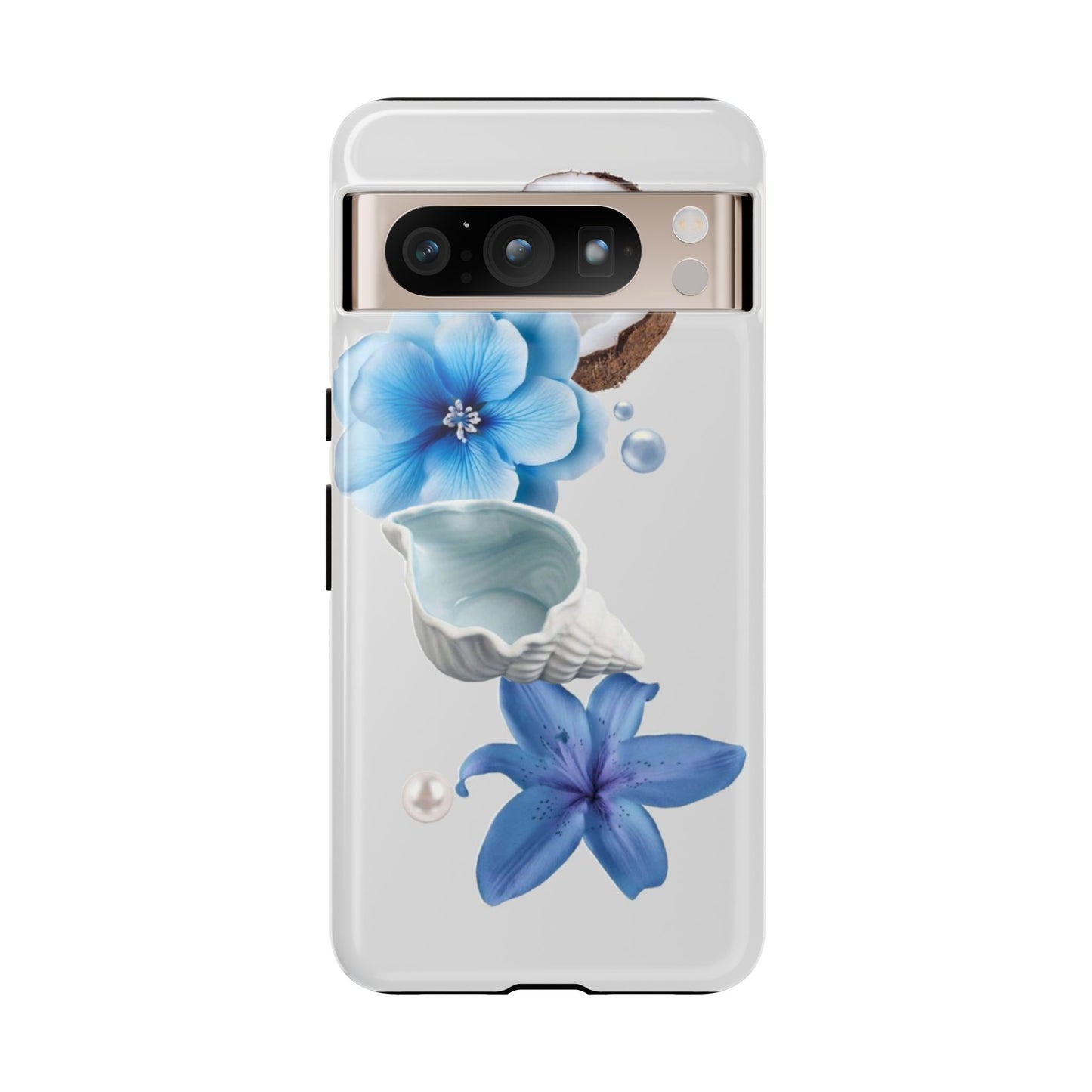 Tropical Blue Floral Phone Case — Coconut, Shell & Starfish Design
