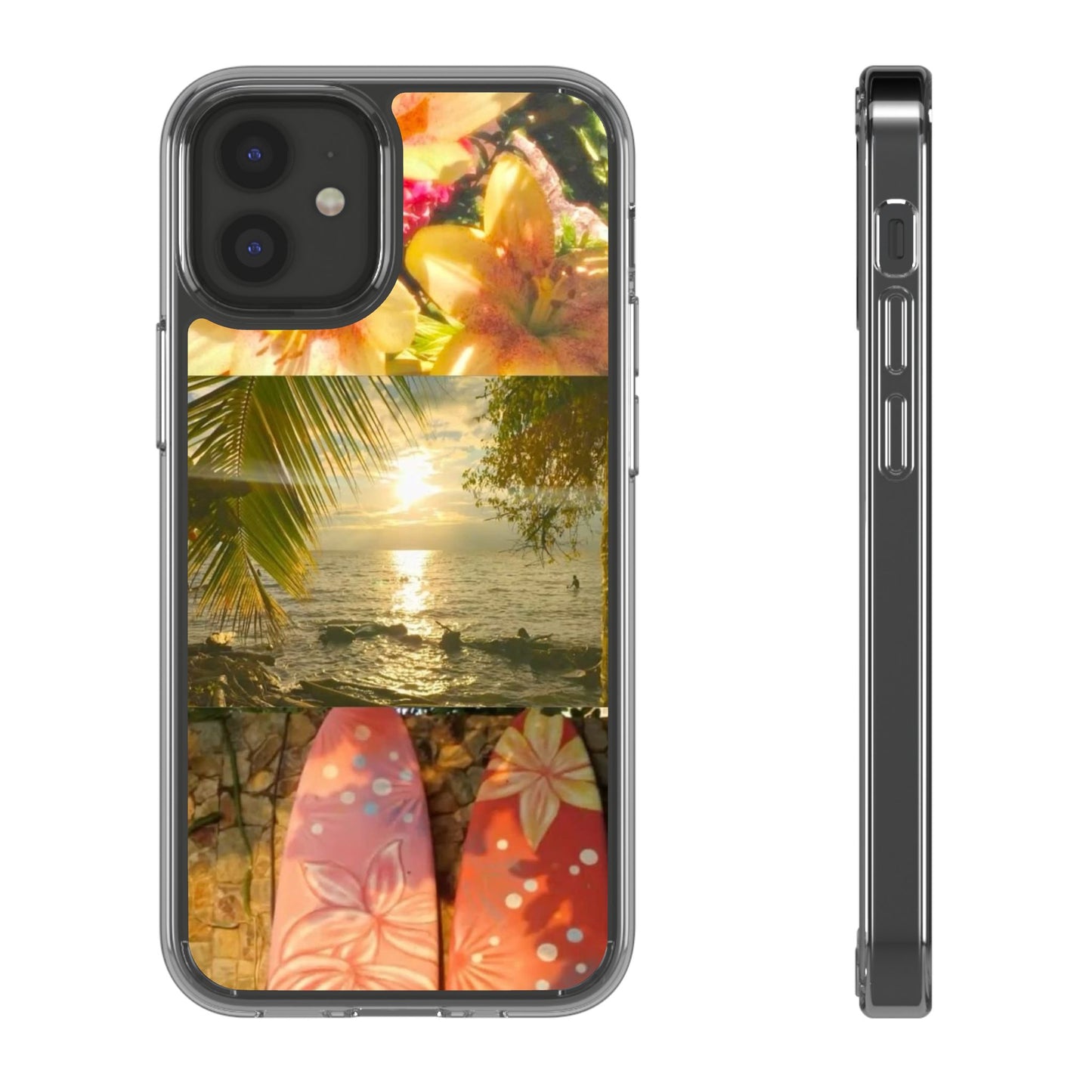 Tropical Sunset Phone Case — Floral Surfboard Clear iPhone Case