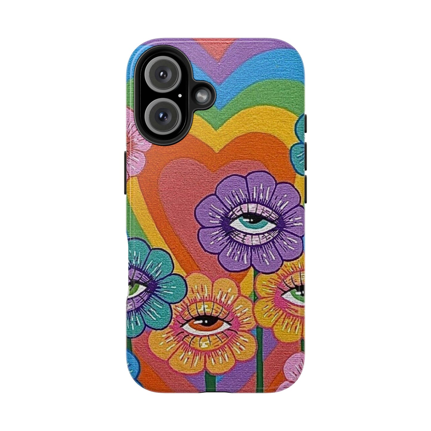 Psychedelic Eye Flower Tough Phone Case — Retro Rainbow Protective iPhone Cover