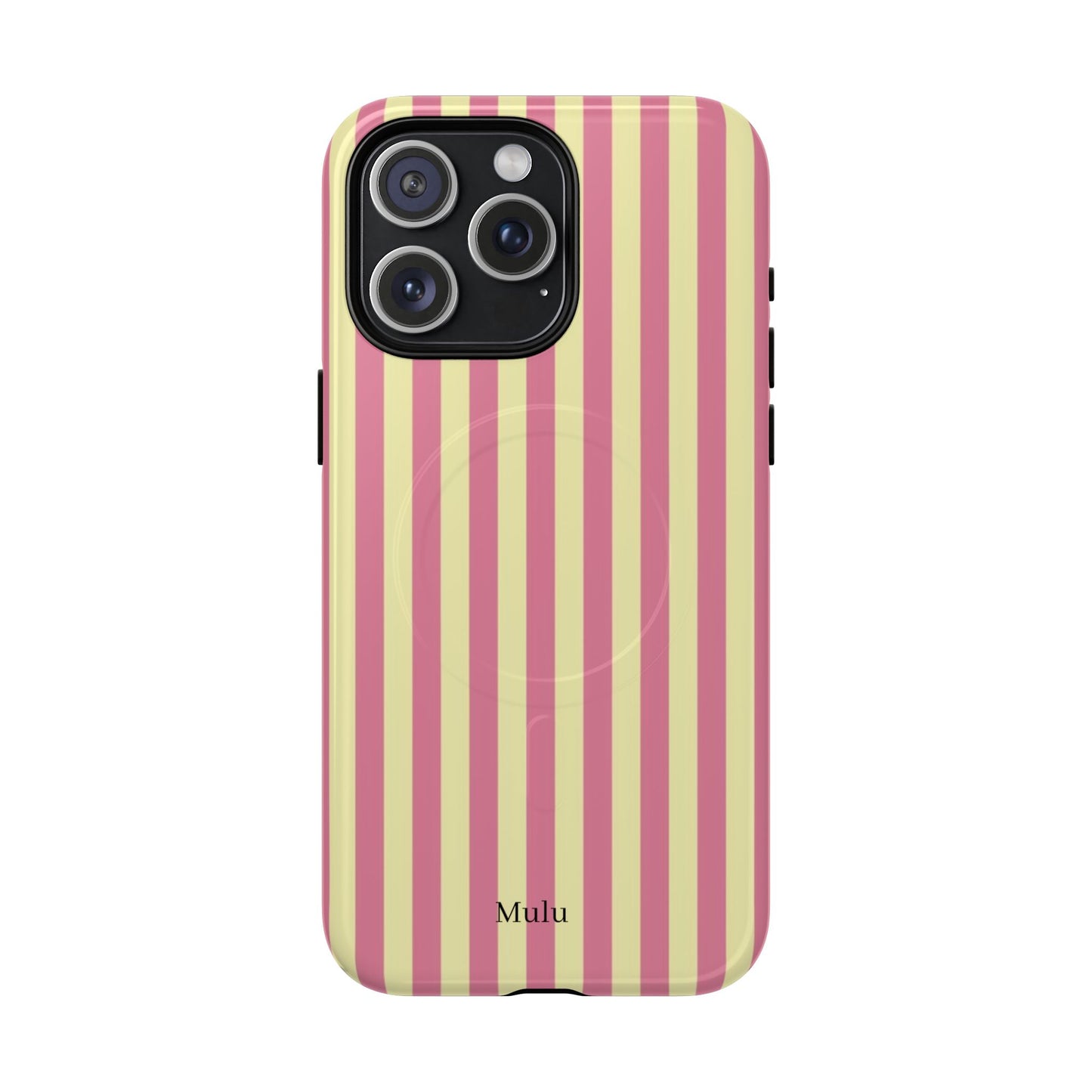 Striped Pink & Yellow Magnetic Tough Phone Case — Retro Pastel Protection