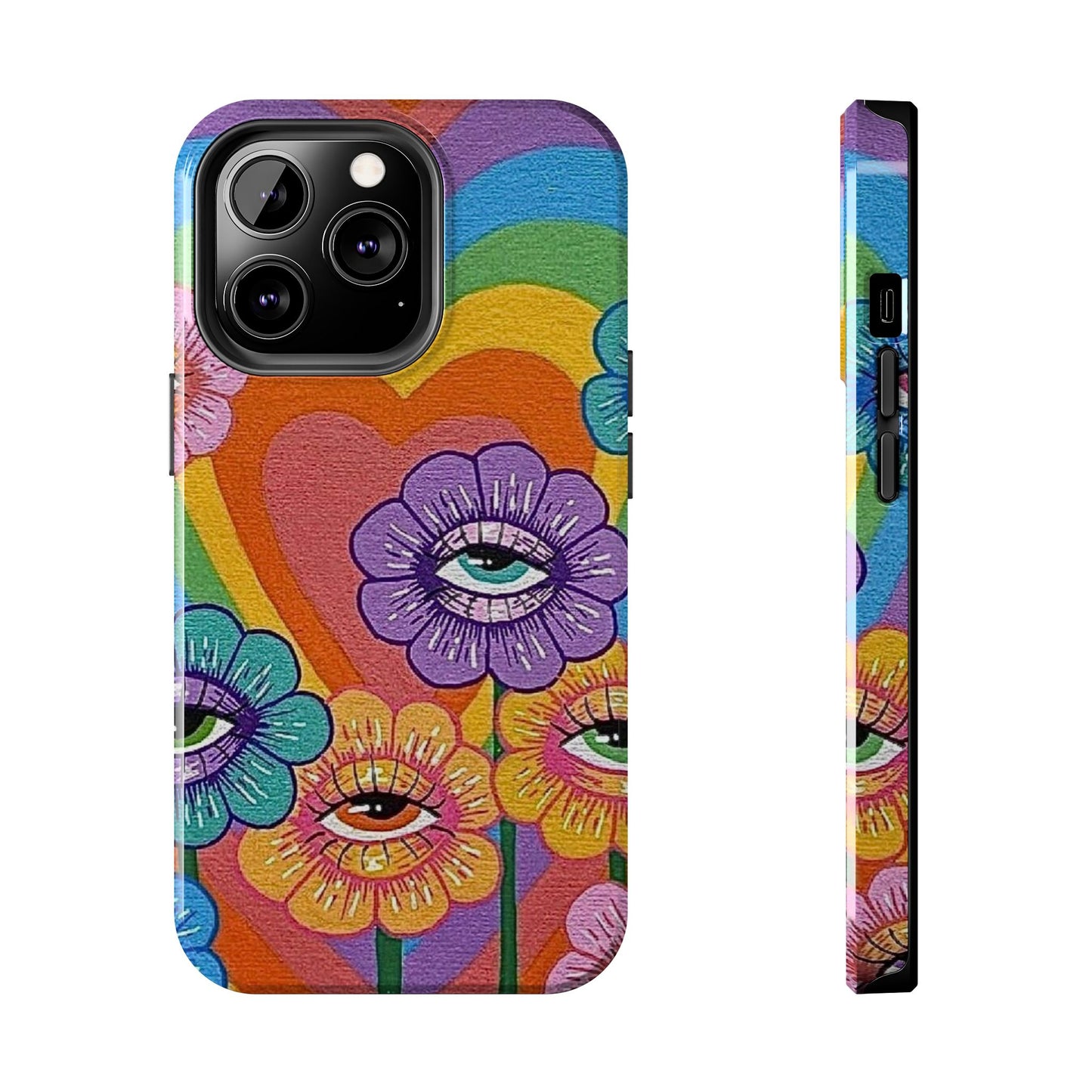 Psychedelic Eye Flower Tough Phone Case — Retro Rainbow Protective iPhone Cover
