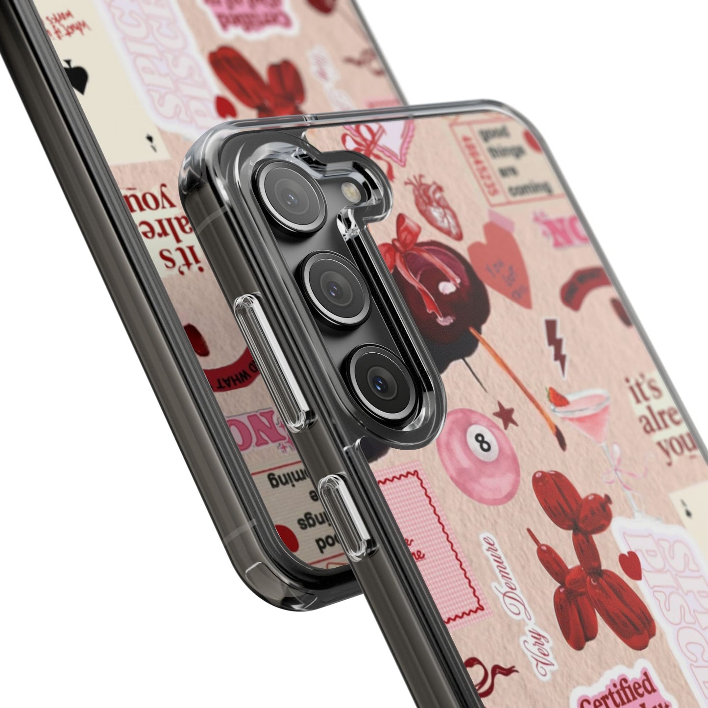 Clear Impact-Resistant Phone Case — Retro Cherry & Sticker Collage