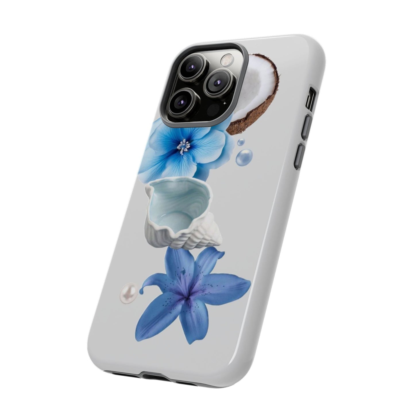 Tropical Blue Floral Phone Case — Coconut, Shell & Starfish Design