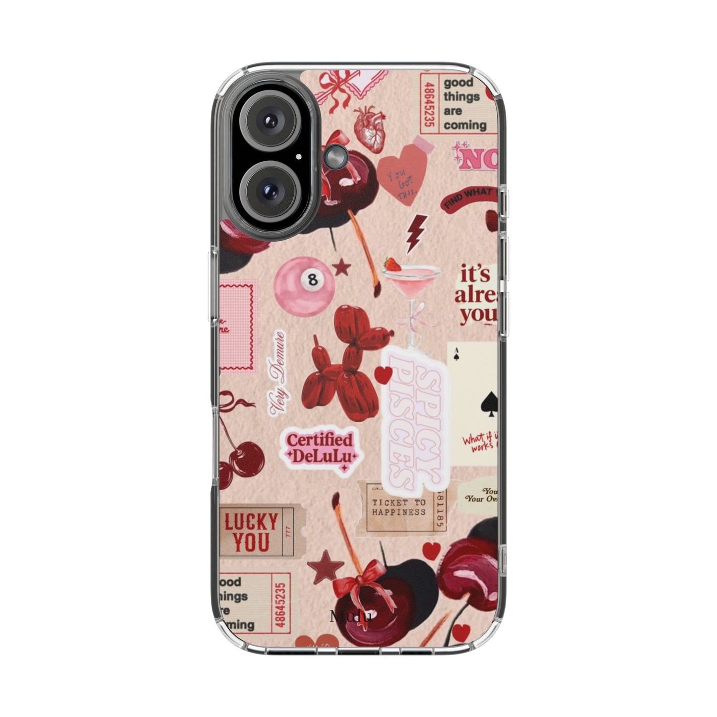 Clear Impact-Resistant Phone Case — Retro Cherry & Sticker Collage