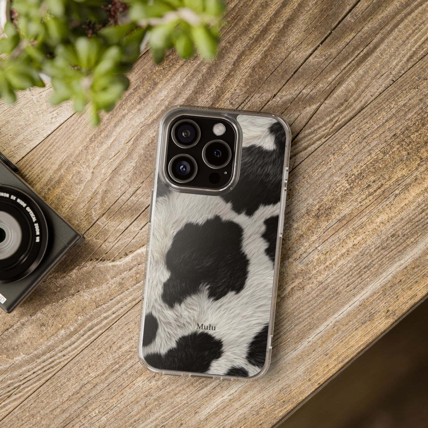 Cow Print Clear Impact Phone Case — Faux Fur Black & White Protection