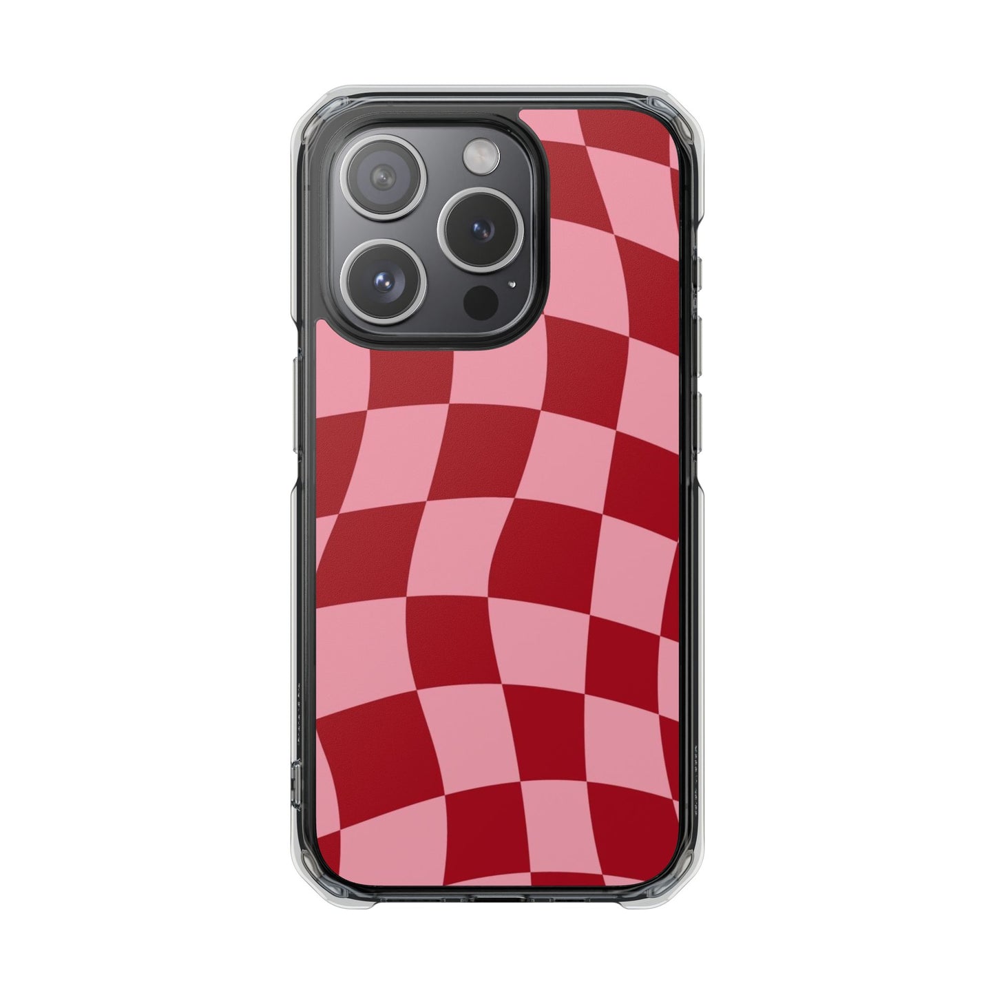 Clear Magnetic Phone Case — Red & Pink Wavy Check Pattern