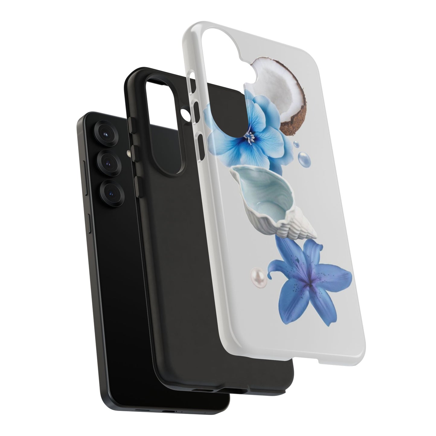 Tropical Blue Floral Phone Case — Coconut, Shell & Starfish Design