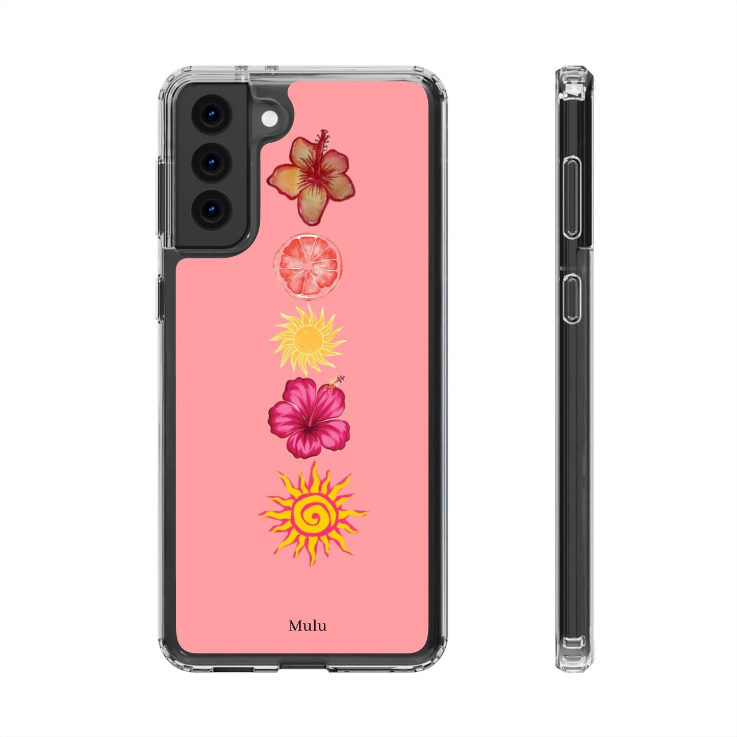 Clear Impact-Resistant Phone Case — Tropical Sun & Hibiscus Floral Design